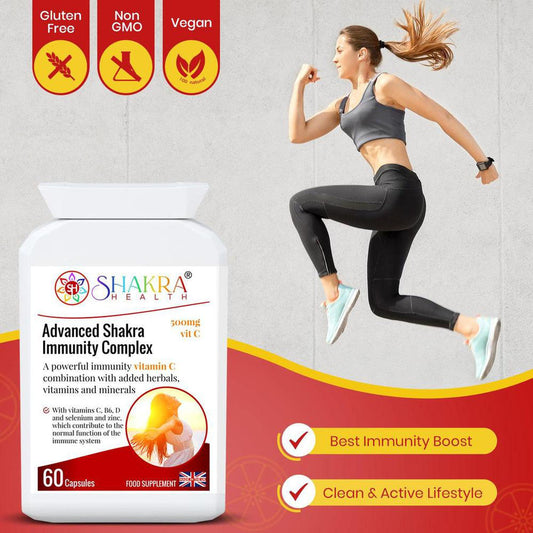20+ Actives; High-Dose Vitamin C | Advanced Shakra Immunity Complex - Equip your body with the Sacred Shield: a potent immunity formula. Features 512mg high-dose Vitamin C and 20+ herbal actives for powerful anti-stress and full-system wellness support. Buy Now at Sacred Remedy