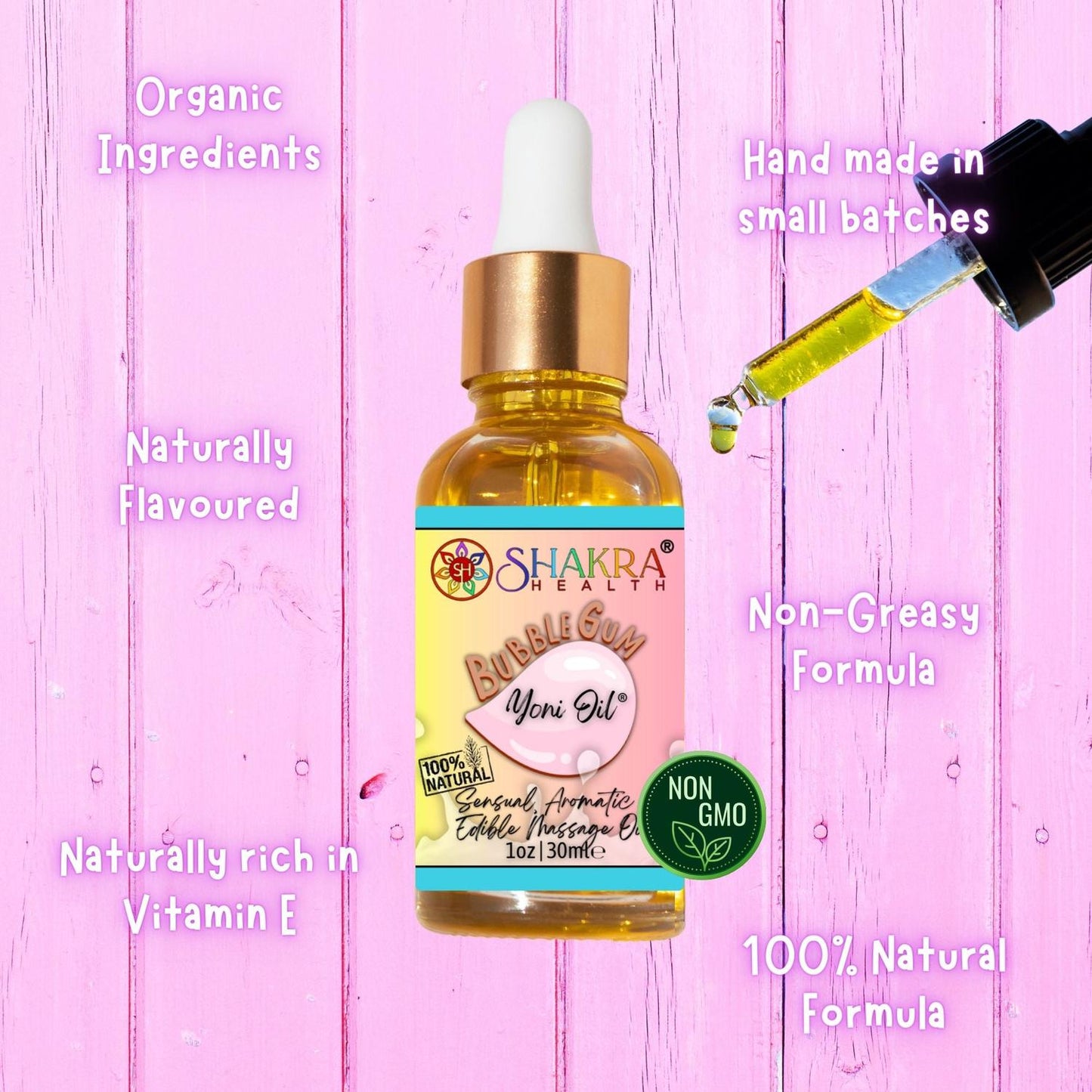 Bubblegum Flavoured Organic Yoni & Body Oil | Intimate Care, Massage & Beard Oil - 100% Organic All-in-One Oil for Intimate Care, Massage & Beard. pH-balancing, natural aphrodisiac, and moisturising. Vegan, UK-made, and cruelty-free. Buy Now at Sacred Remedy
