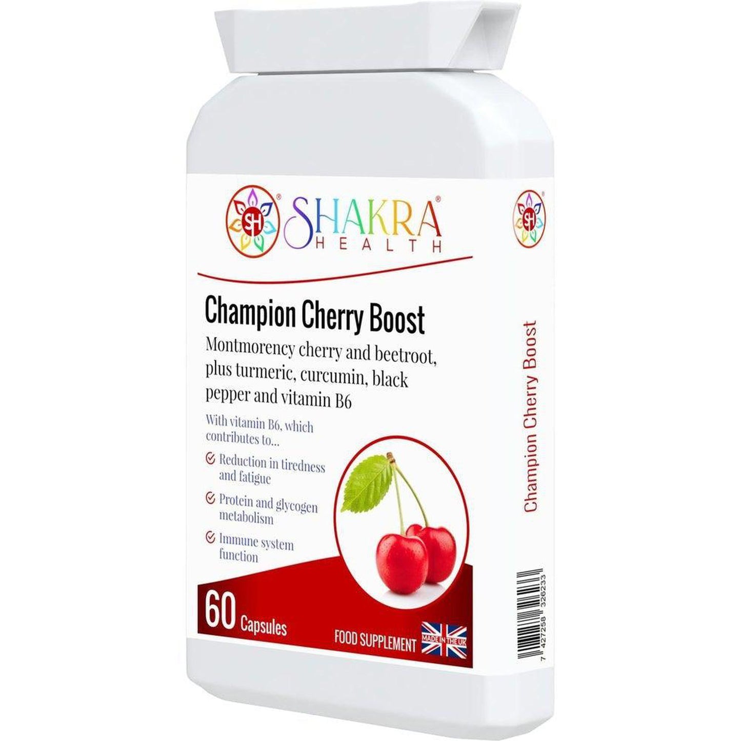 Champion Cherry Boost Capsules | Montmorency Cherry & Beetroot Formula, plus Nutritive Allies - Support for the reduction of tiredness and fatigue, energy-yielding metabolism, immunity, red blood cell formation, the nervous system, hormonal activity, Buy Now at Sacred Remedy