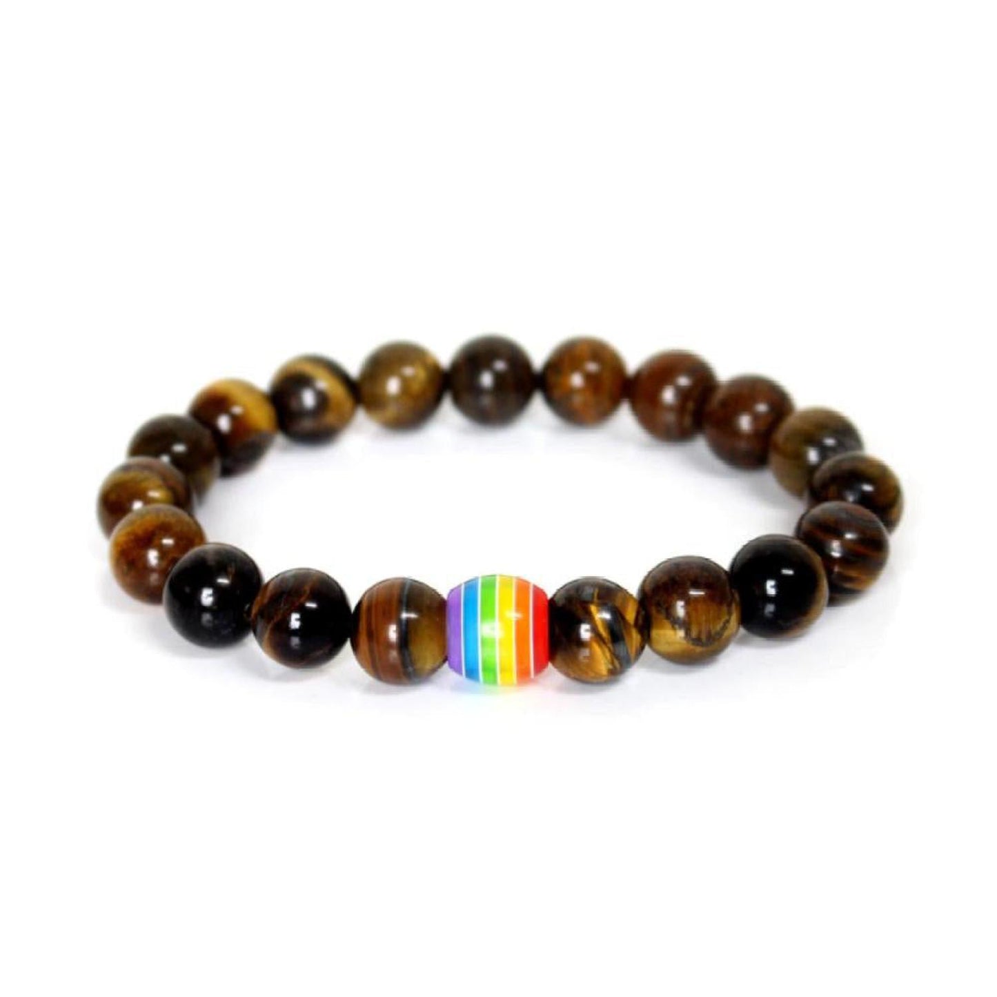Pride Tiger's Eye Crystal Stretch Bracelet - Rainbow LGBTQ+ - Embrace your personal power with this Pride Tiger's Eye stretch bracelet. Features a rainbow resin bead. 10% of sales benefit LGBT charities. Buy Now at Sacred Remedy