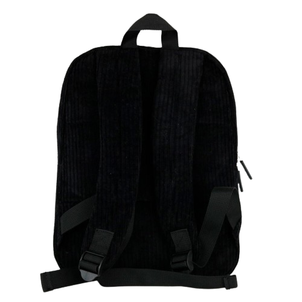 Buy Black Soft Corduroy Backpack. Compact, Unique & Stylish Design. - This cozy and sturdy backpack will add a touch of playfulness to any outfit, making it perfect for daily use or a weekend getaway. With its unique material and classic design, this backpack is sure to turn heads and keep your belongings safe and secure. This Black Corduroy Backpack is perfect for essentials. at Sacred Remedy Online