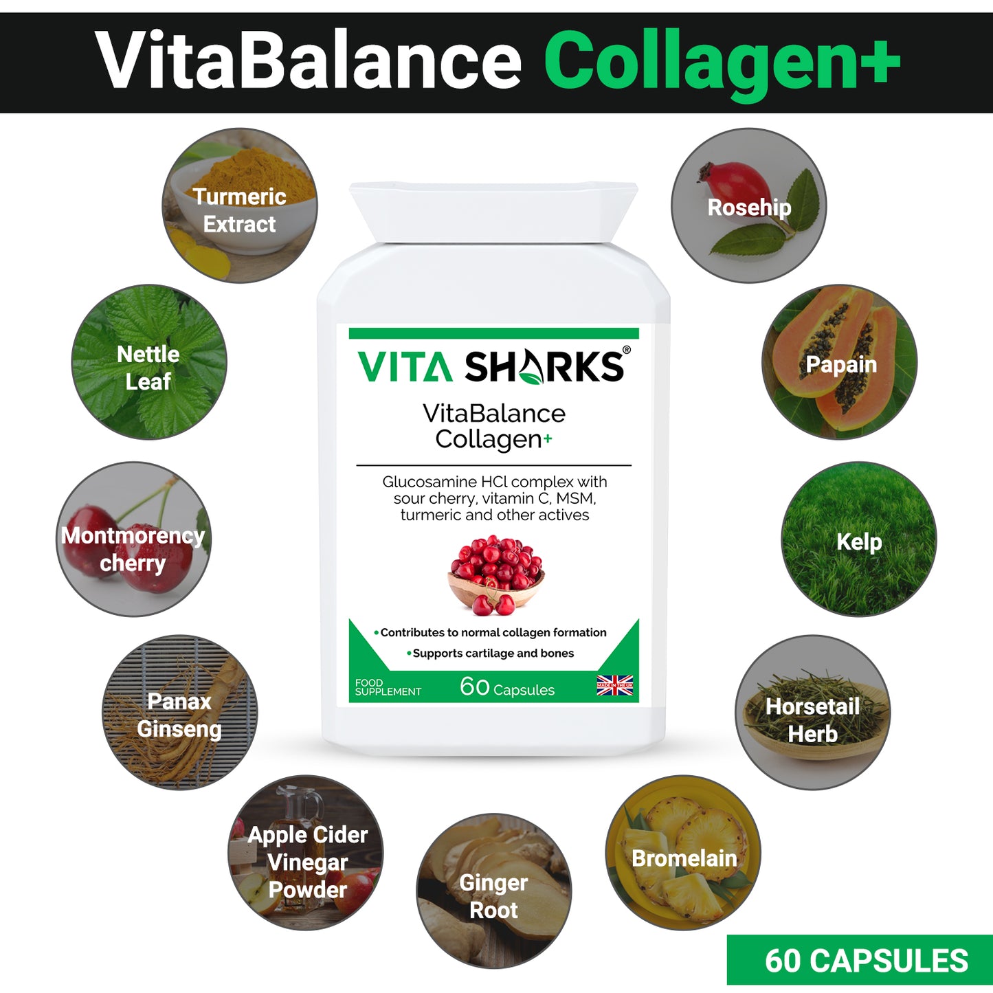 Buy VitaBalance Collagen+ | Bone, Cartilage, Hair, Skin, Nails & Joint Support Supplement - VitaBalance Collagen+ is a health supplement for joint, collagen, bone, cartilage & an all-round flexibility support formula, which contains a special blend of food-based & herbal ingredients. Not many people think about nourishing their skeleton. Find out why you should. at Sacred Remedy Online