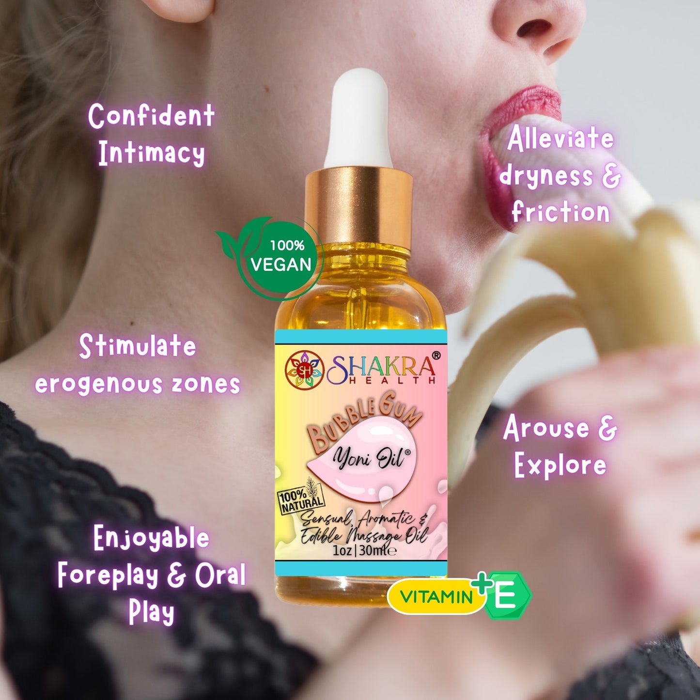 Buy Bubblegum Flavoured Yoni Oil. Natural, Vegan Body Care. - Unleash your confidence with our luxurious LGBTQ+ gender neutral, pH balanced & moisturising, edible Yoni Oil. Celebrate your body with our unique, inclusive, organic product. Discover the secret to ultimate comfort, massage, relaxation & pleasure in this versatile oil. Experience pure bliss. at Sacred Remedy Online