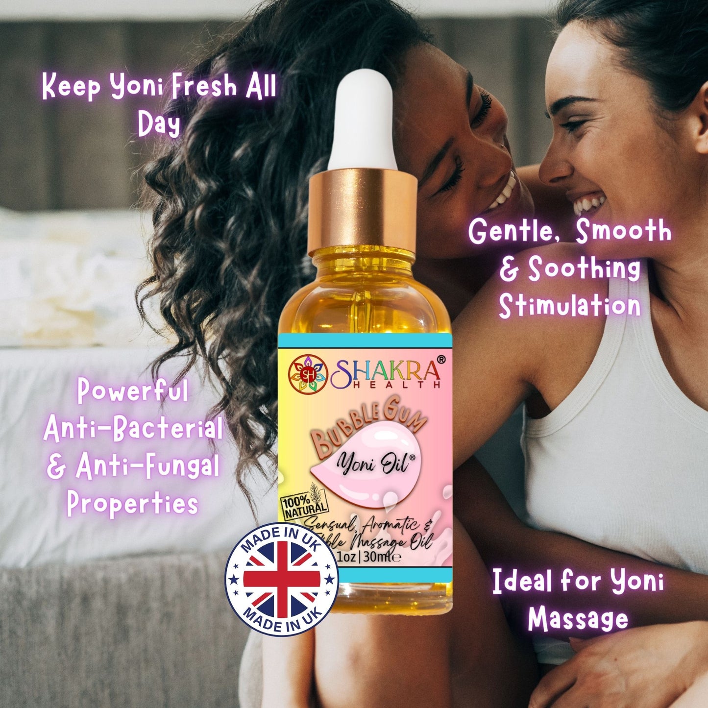 Buy Bubblegum Flavoured Yoni Oil. Natural, Vegan Body Care. - Unleash your confidence with our luxurious LGBTQ+ gender neutral, pH balanced & moisturising, edible Yoni Oil. Celebrate your body with our unique, inclusive, organic product. Discover the secret to ultimate comfort, massage, relaxation & pleasure in this versatile oil. Experience pure bliss. at Sacred Remedy Online