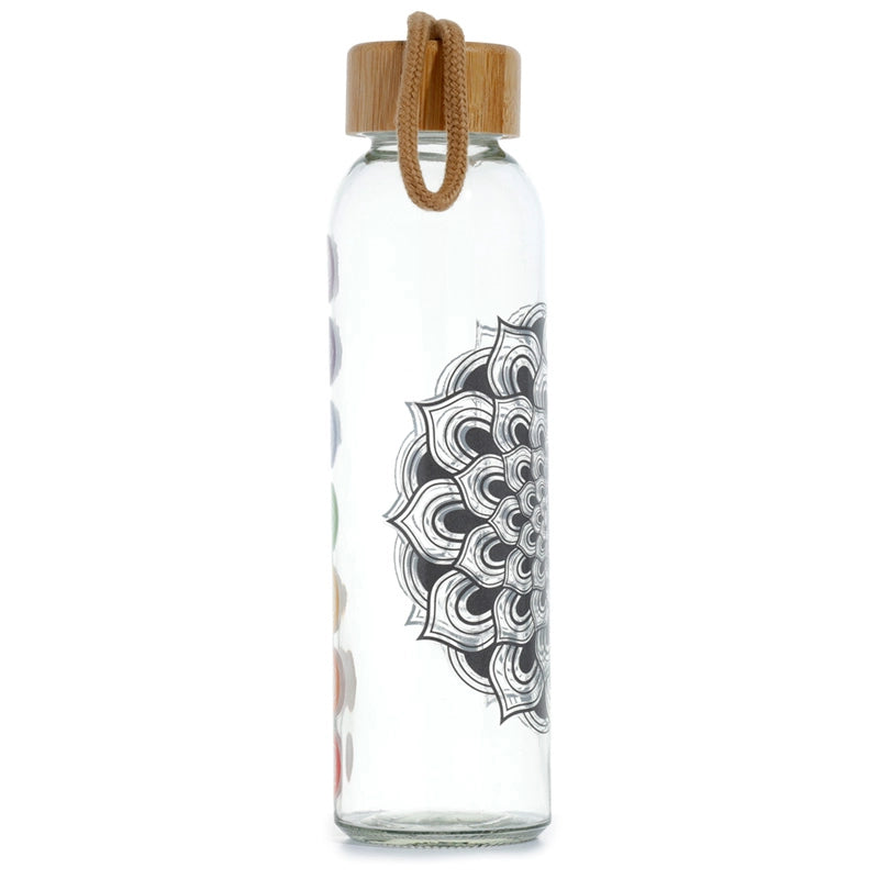 Buy Balance Your Chakras: 500ml BPA Free Glass Water Bottle - 500ml Reusable Glass Water Bottle with 7 Chakra Symbols and Bamboo Lid. Stay hydrated in style with this eco-friendly and empowering water bottle. Enjoy the purity of glass, the beauty of chakra symbols, and the sustainability of bamboo. Perfect for yoga, meditation, or everyday use. BPA-free and leak-proof. at Sacred Remedy Online