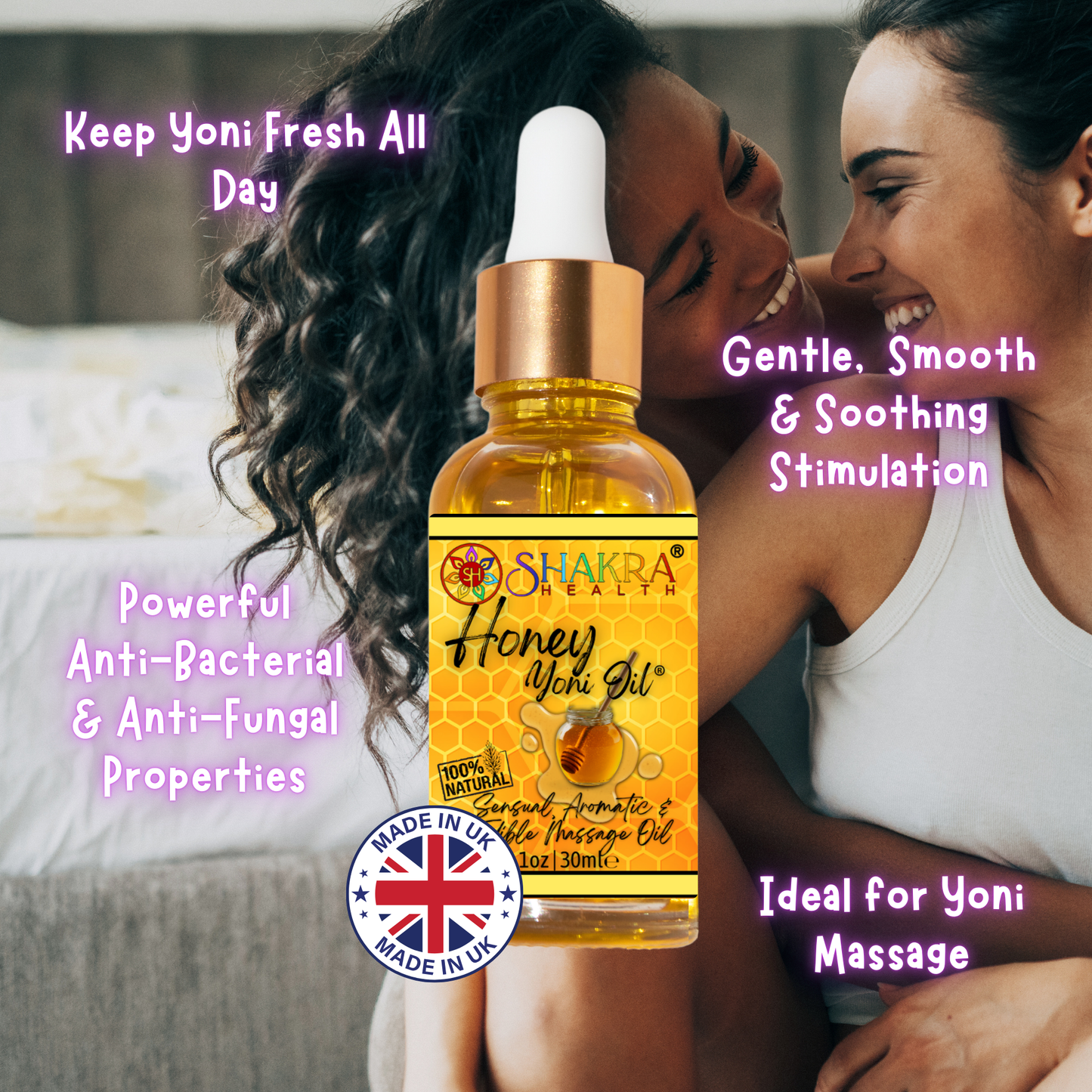 Buy Honey Flavoured Yoni Oil. Natural, Vegan Body Care. - Unleash your confidence with our luxurious LGBTQ+ gender neutral, pH balanced & moisturising, edible Yoni Oil. Celebrate your body with our unique, inclusive, organic product. Discover the secret to ultimate comfort, massage, relaxation & pleasure in this versatile oil. Experience pure bliss. at Sacred Remedy Online