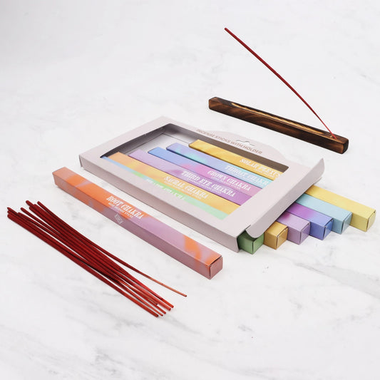 7 Chakra Incense Sticks Gift Set - 70 Sticks with Holder - Harmonise your energy with our 7 Chakra Incense Sticks Gift Set. 70 natural scented sticks with wooden holder for yoga and meditation. Buy now! Buy Now at Sacred Remedy