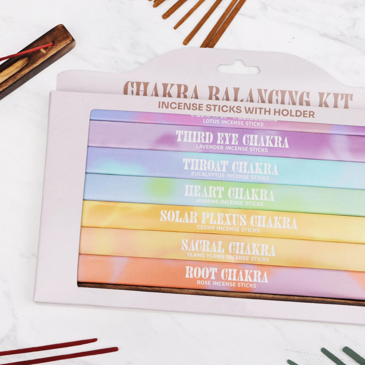7 Chakra Incense Sticks Gift Set - 70 Sticks with Holder - Harmonise your energy with our 7 Chakra Incense Sticks Gift Set. 70 natural scented sticks with wooden holder for yoga and meditation. Buy now! Buy Now at Sacred Remedy