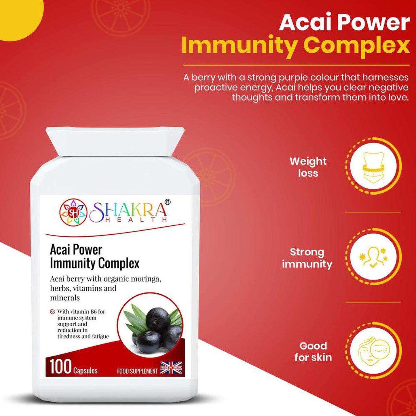 Buy Acai Power Immunity Complex Capsules | Third Eye Chakra Support - Experience holistic health with our Acai Power Immunity Complex. This unique formula combines the antioxidant power of acai berries with targeted support for your immune system and third eye chakra. Enhance your overall well-being with this natural supplement. at Sacred Remedy Online