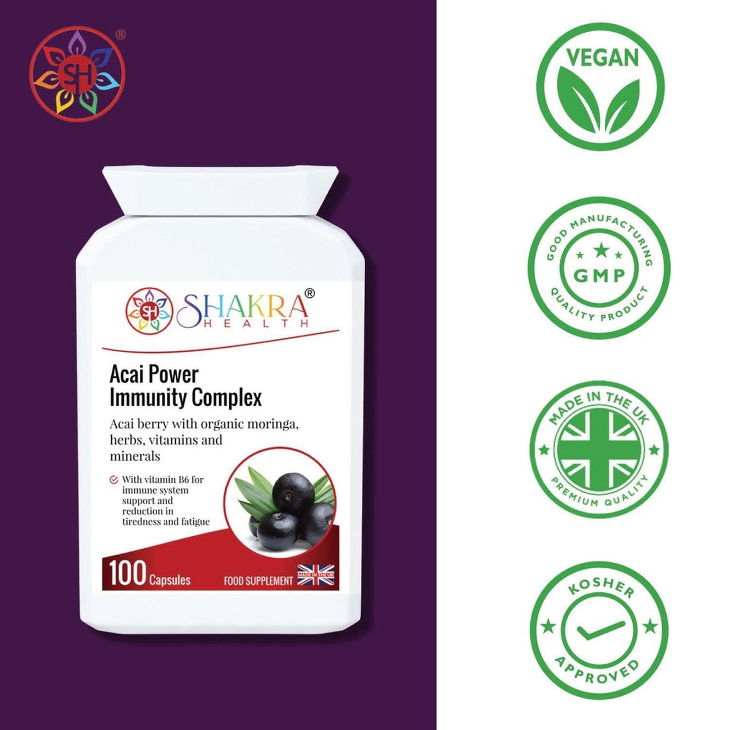 Buy Acai Power Immunity Complex Capsules | Third Eye Chakra Support - Experience holistic health with our Acai Power Immunity Complex. This unique formula combines the antioxidant power of acai berries with targeted support for your immune system and third eye chakra. Enhance your overall well-being with this natural supplement. at Sacred Remedy Online