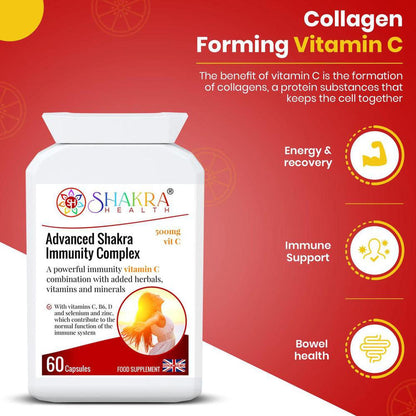 20+ Actives; High-Dose Vitamin C | Advanced Shakra Immunity Complex - Equip your body with the Sacred Shield: a potent immunity formula. Features 512mg high-dose Vitamin C and 20+ herbal actives for powerful anti-stress and full-system wellness support. Buy Now at Sacred Remedy