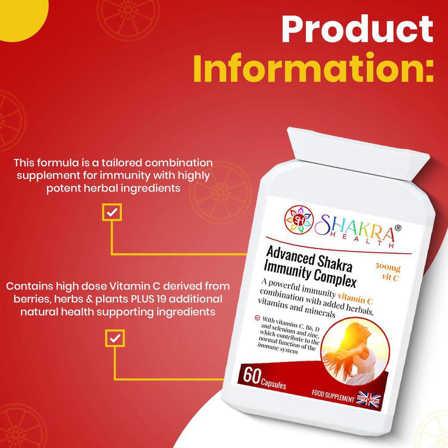 20+ Actives; High-Dose Vitamin C | Advanced Shakra Immunity Complex - Equip your body with the Sacred Shield: a potent immunity formula. Features 512mg high-dose Vitamin C and 20+ herbal actives for powerful anti-stress and full-system wellness support. Buy Now at Sacred Remedy