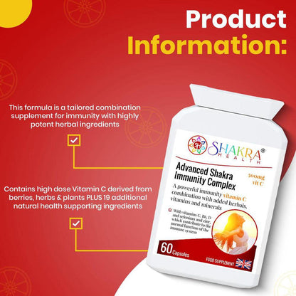 20+ Actives; High-Dose Vitamin C | Advanced Shakra Immunity Complex - Equip your body with the Sacred Shield: a potent immunity formula. Features 512mg high-dose Vitamin C and 20+ herbal actives for powerful anti-stress and full-system wellness support. Buy Now at Sacred Remedy