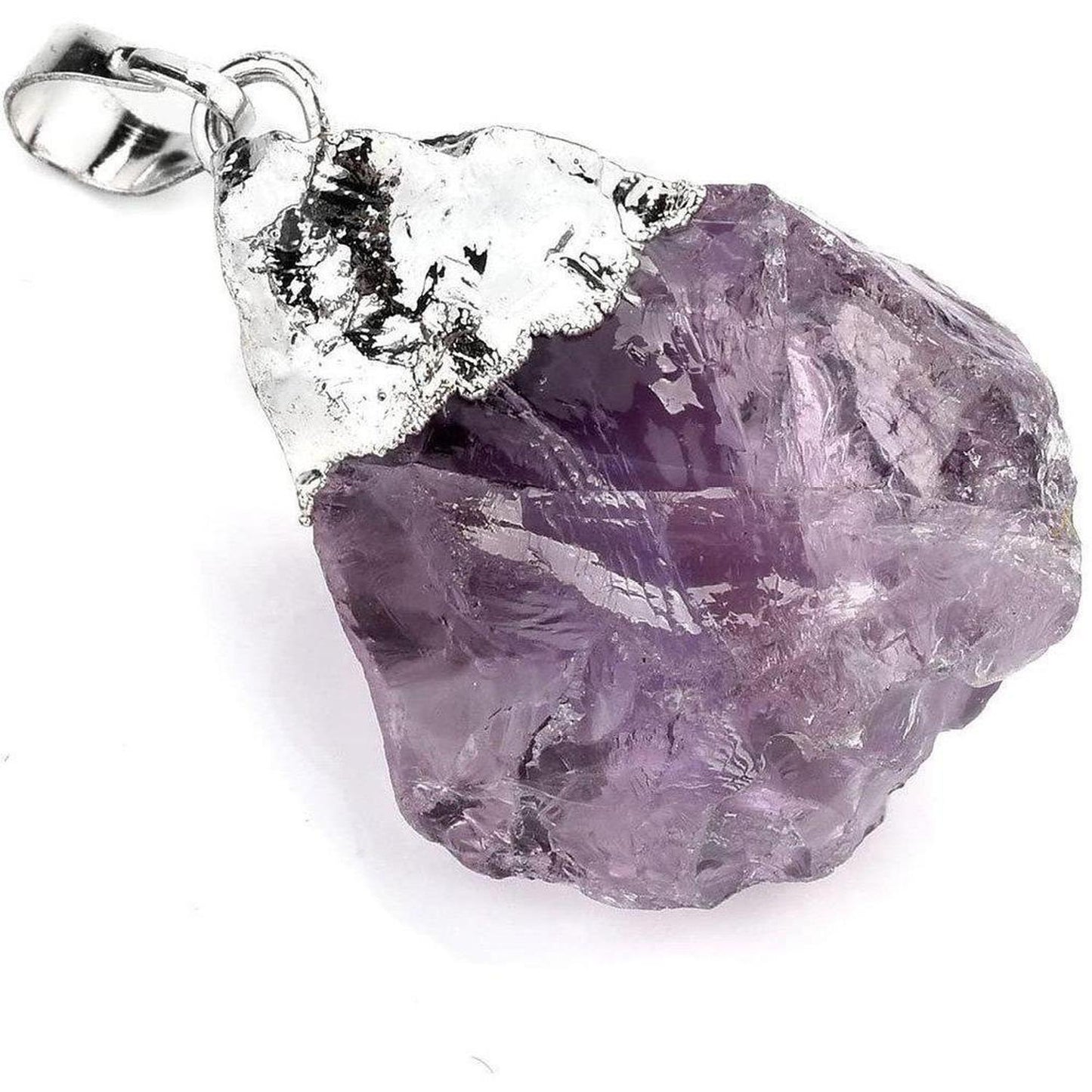 Raw Amethyst Necklace Silver Plated Healing Stone - Elevate your style and harness the healing power of amethyst with our stunning raw amethyst necklace. This unique piece features a natural amethyst stone, silver plated for a touch of elegance. Experience the calming and balancing energy of this crystal while making a fashion statement. Buy Now at Sacred Remedy