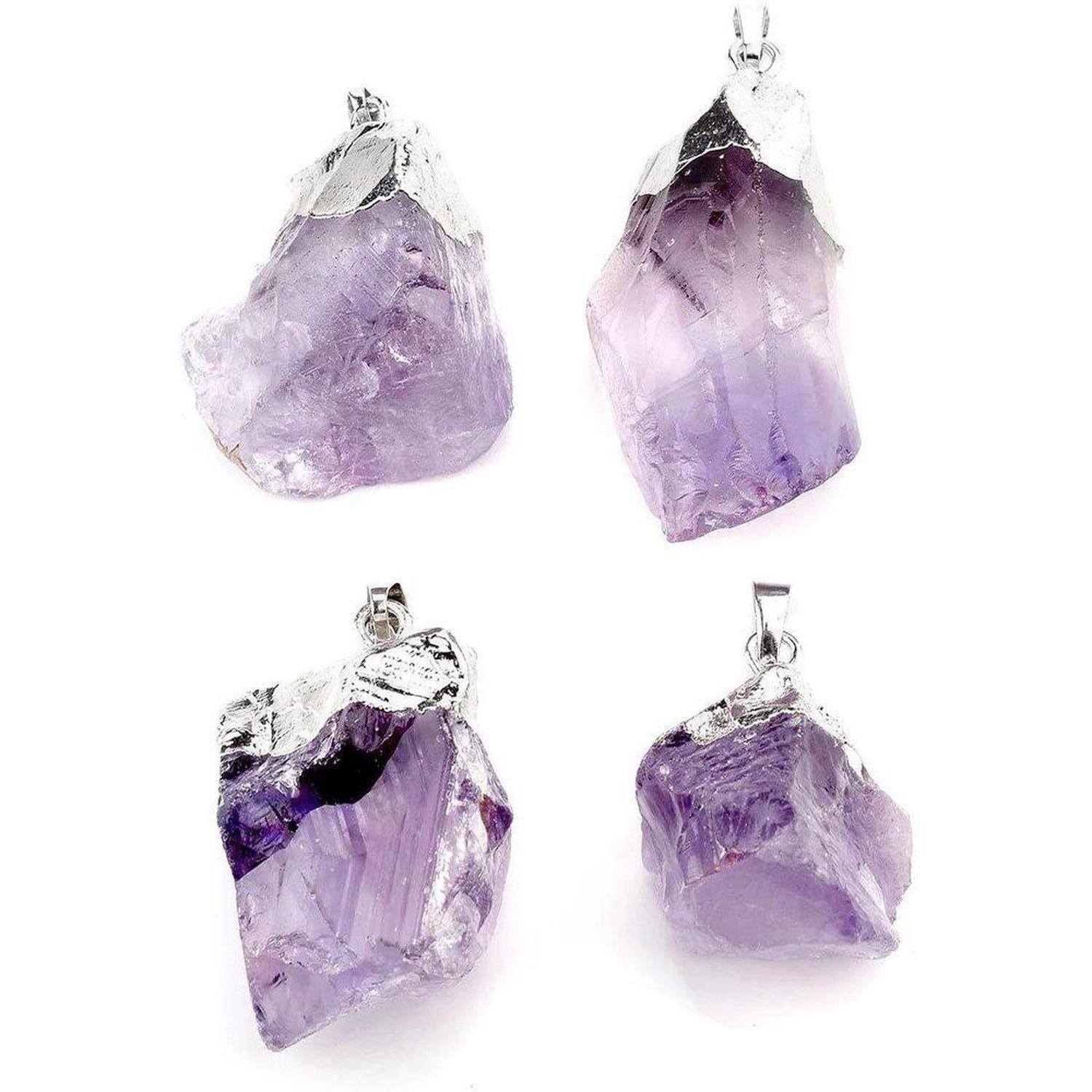 Raw Amethyst Gemstone Necklace | Protection & Mind Purification - Unique raw Amethyst healing gemstone necklace for protection and clearing negative thoughts. 100% unpolished natural stone. Includes chain. Buy Now at Sacred Remedy