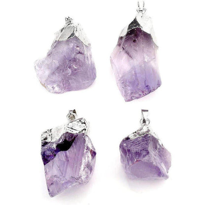 Raw Amethyst Gemstone Necklace | Protection & Mind Purification - Unique raw Amethyst healing gemstone necklace for protection and clearing negative thoughts. 100% unpolished natural stone. Includes chain. Buy Now at Sacred Remedy