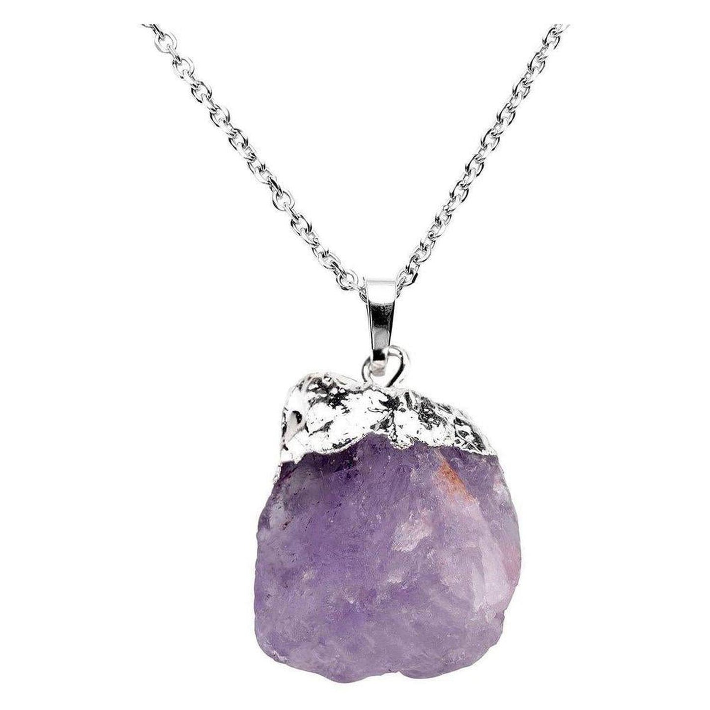 Raw Amethyst Necklace Silver Plated Healing Stone - Elevate your style and harness the healing power of amethyst with our stunning raw amethyst necklace. This unique piece features a natural amethyst stone, silver plated for a touch of elegance. Experience the calming and balancing energy of this crystal while making a fashion statement. Buy Now at Sacred Remedy