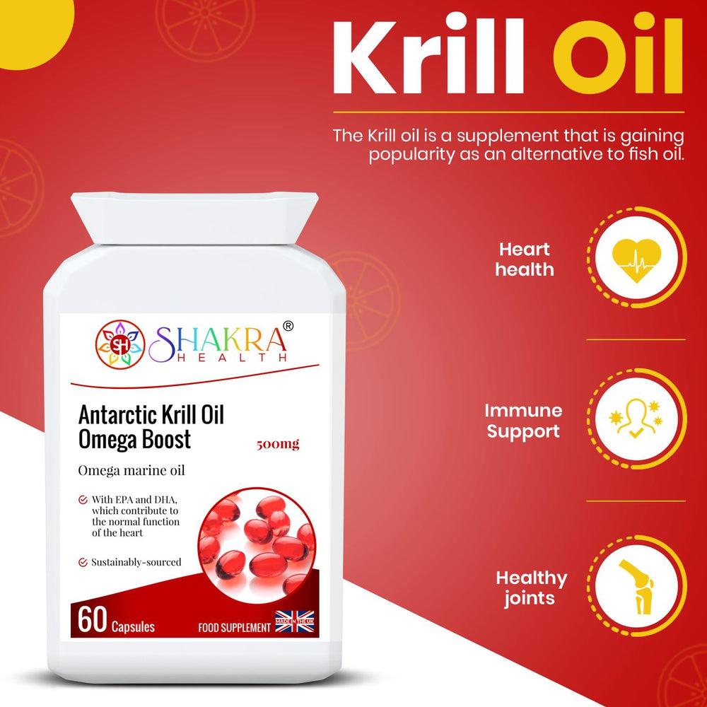 Buy Antarctic Krill Oil Omega Boost Capsules - A Source of Omega 3 - Experience the ocean's bounty with Antarctic Krill Oil Omega Boost Capsules. Packed with essential omega-3 fatty acids, this supplement may support heart health, brain function, and joint comfort. Our pure krill oil formula offers potential absorption benefits compared to traditional fish oil. at Sacred Remedy Online