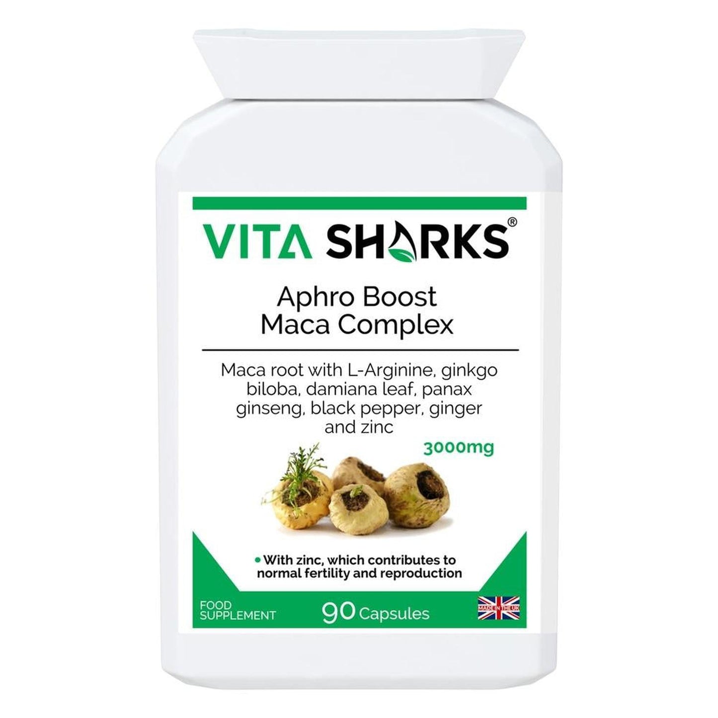 Maca Vegan 90 capsules | Vita Sharks Quality UK Health Supplements - Boost your energy and well-being with Vita Sharks Vegan Maca Capsules. Our high-quality, plant-based formula delivers the benefits of maca root for a natural energy boost. Experience improved vitality, stamina, and overall health. Perfect for vegans and vegetarians. Buy Now at Sacred Remedy