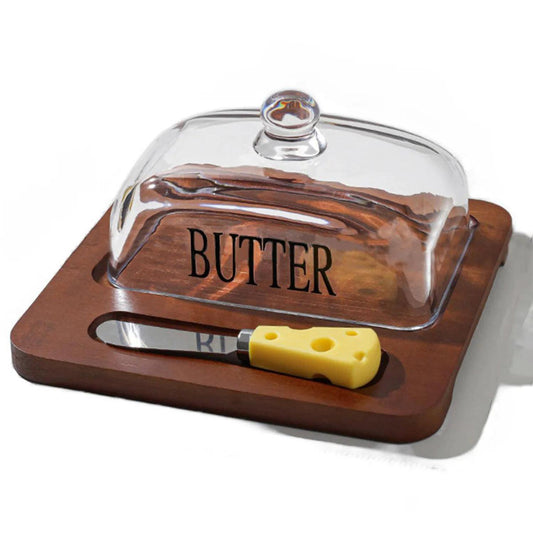 Bamboo & Glass Butter / Cheese Storage Dish with Cutter Tool - This isn't just a butter dish; it's a statement piece. Say goodbye to messy butter wrappers and hello to effortless serving and storage! Buy Now at Sacred Remedy