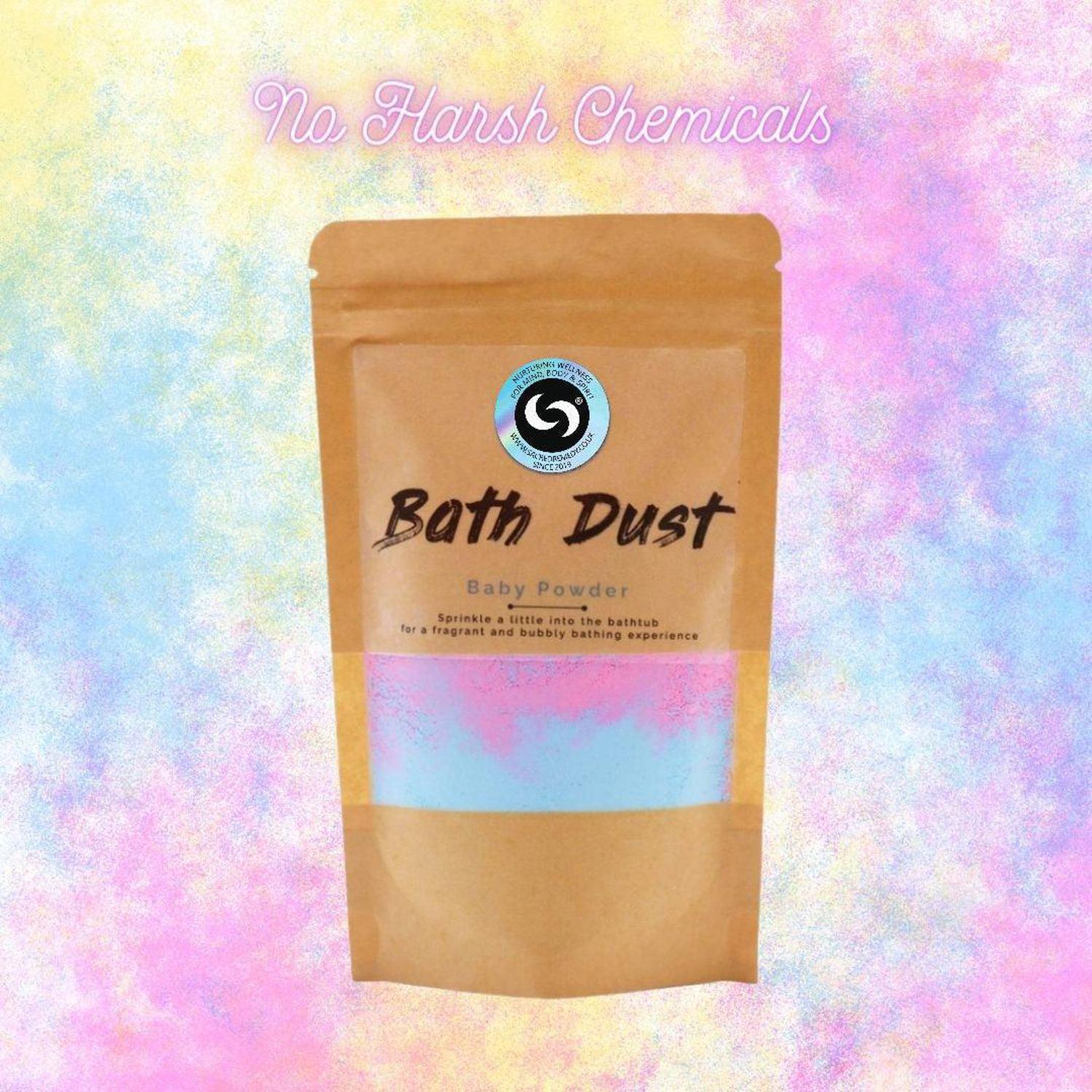 Baby Powder Bath Dust | Fizzing Bath Bomb Alternative for Soft Skin - Indulge in our Baby Powder Bath Dust! This magical, fizzing powder is packed with Shea Butter for silky-soft skin & scented with a comforting, nostalgic aroma. Buy Now at Sacred Remedy