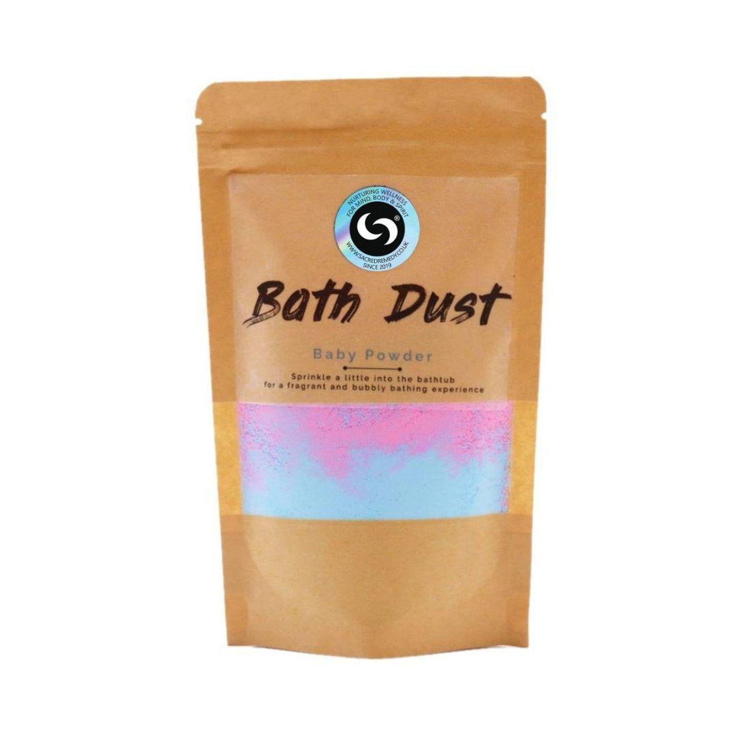 Baby Powder Bath Dust | Fizzing Bath Bomb Alternative for Soft Skin - Indulge in our Baby Powder Bath Dust! This magical, fizzing powder is packed with Shea Butter for silky-soft skin & scented with a comforting, nostalgic aroma. Buy Now at Sacred Remedy