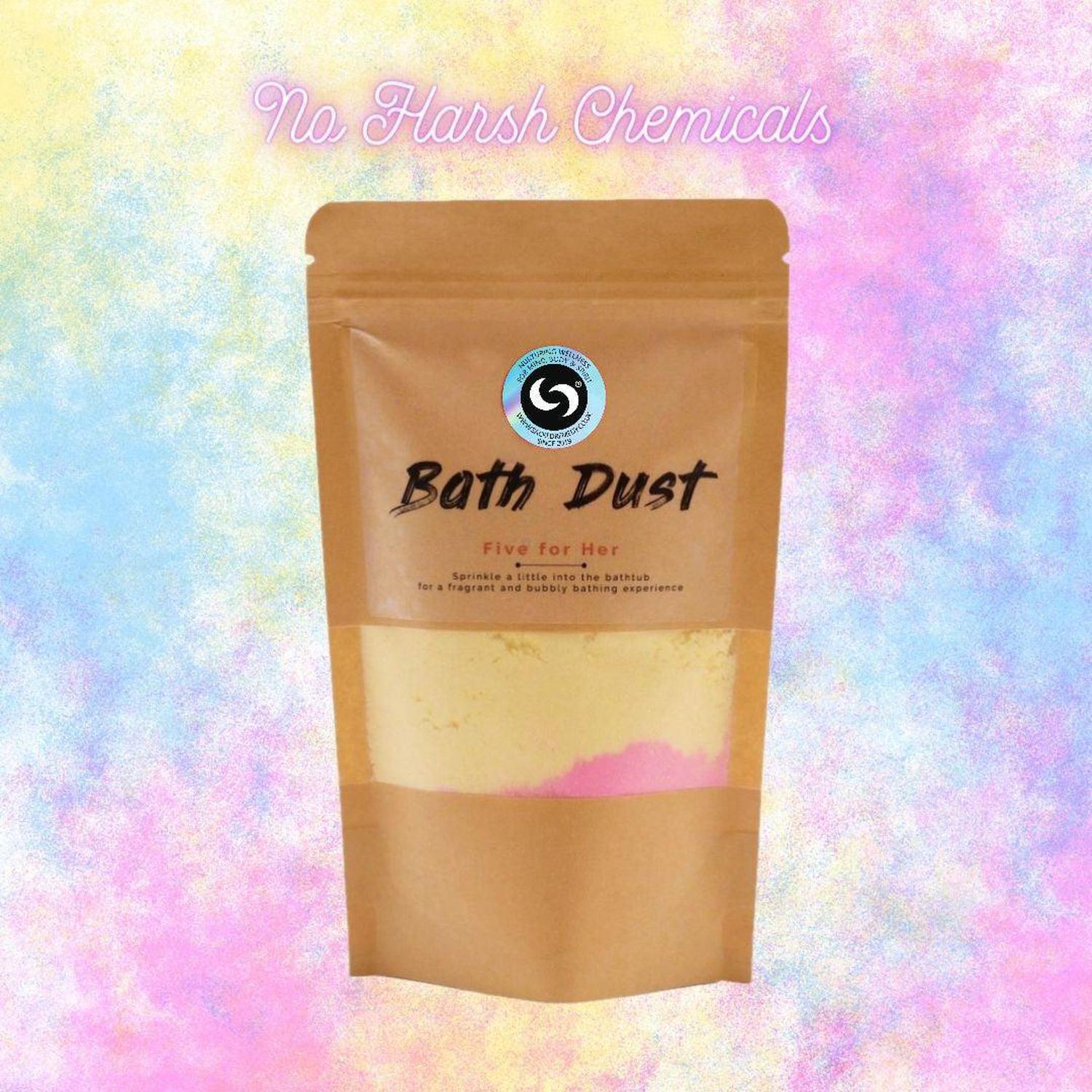 Five for Her Bath Dust | Luxurious Bath Bomb Alternative for Women - Indulge in our luxurious Five for Her Bath Dust! The ultimate fizzy, Shea Butter-packed bath bomb alternative for women. Soothes stress & leaves skin velvety soft. Buy Now at Sacred Remedy