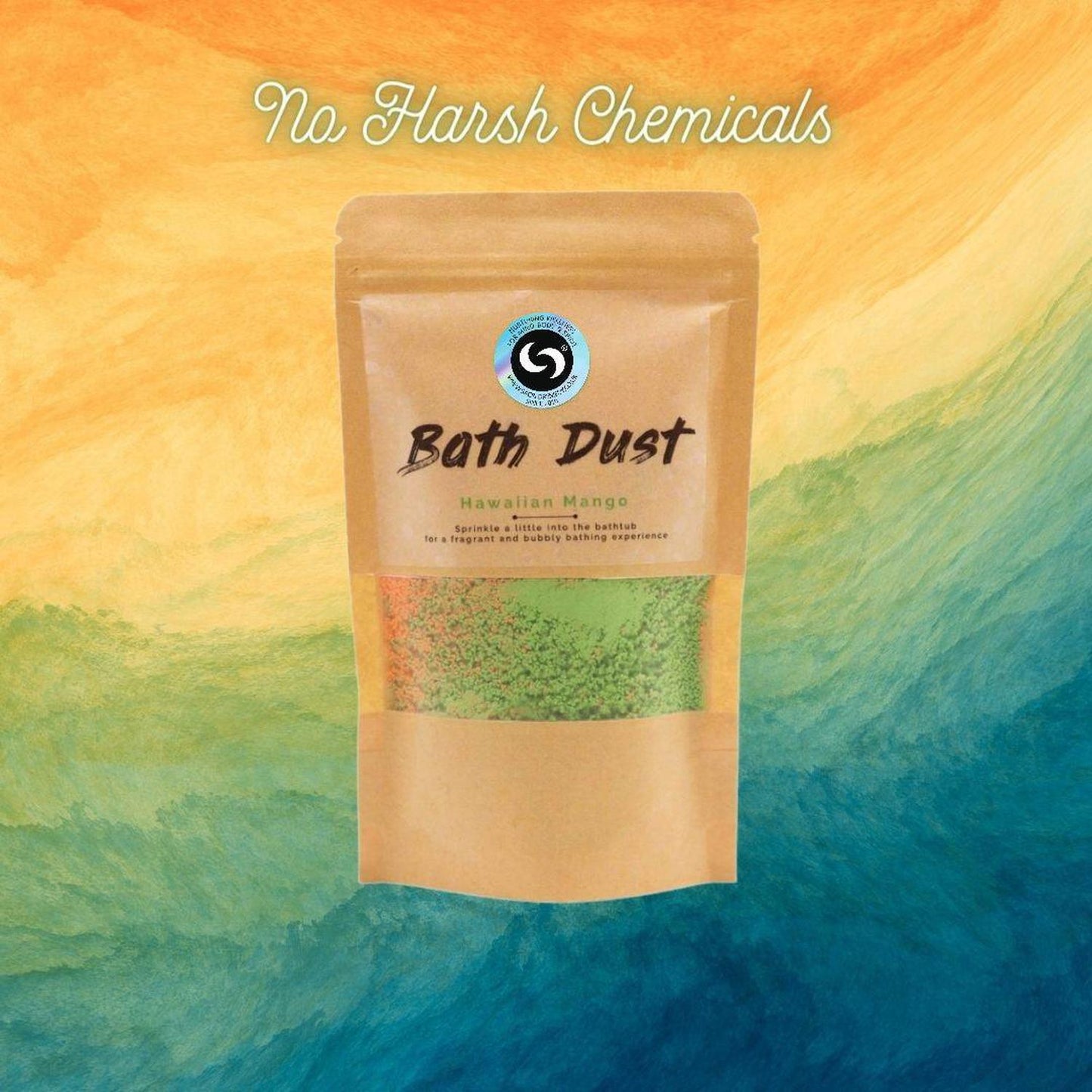 Luxurious Hawaiian Mango Bath Dust | Hydrating Skin Soak - Turn bathing into a tropical adventure with our Hawaiian Mango Bath Dust! Immerse yourself in vibrant orange and green waters. Indulge in pure tropical bliss with our Hawaiian Mango Bath Dust. Transform your bathroom into a serene oasis. This luxurious bath soak gently exfoliates, hydrates, and nourishes your skin. Buy Now at Sacred Remedy