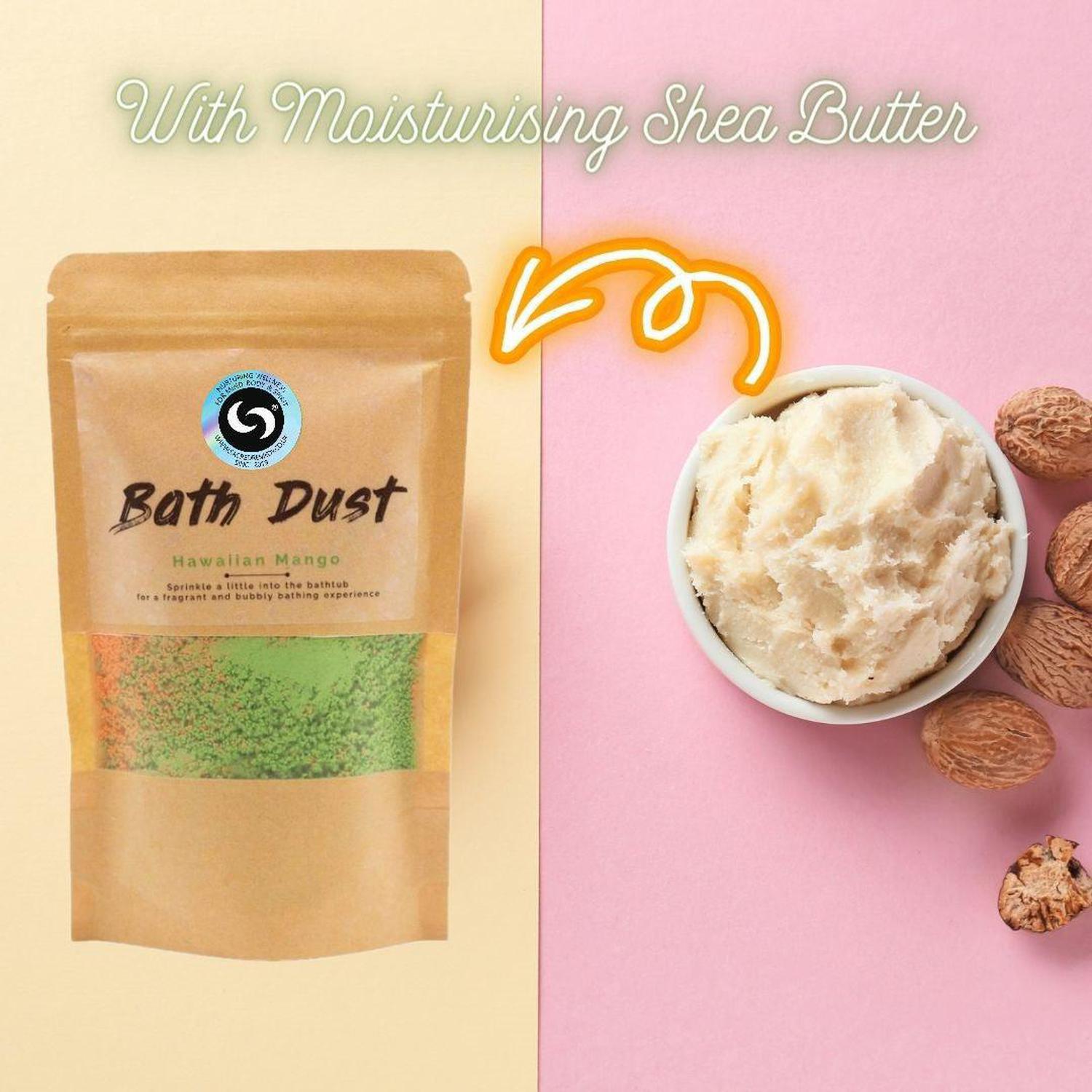 Hawaiian Mango Bath Dust | Tropical Fizzing Bath Bomb Alternative - Escape to paradise with our Hawaiian Mango Bath Dust! This fun, fizzy bomb alternative creates colourful water, tropical scents, and silky-soft skin with Shea Butter. Buy Now at Sacred Remedy