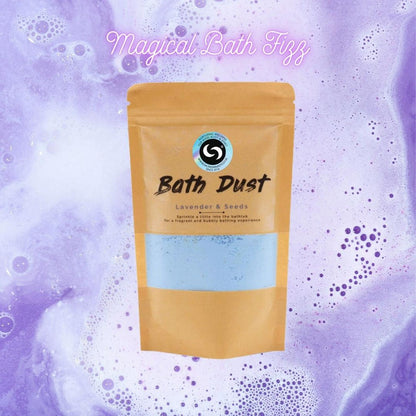 Lavender Bath Dust | Fun Fizzing Bath Bomb Alternative for Sleep - Unleash serious relaxation with our Lavender & Seeds Bath Dust! A fun, fizzing bath bomb alternative infused with Shea Butter for silky-soft skin & better sleep. Buy Now at Sacred Remedy