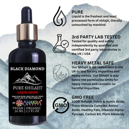 Black Diamond Liquid Shilajit Drops 50ml | 16,000 ft Himalayan - Pure Black Diamond Liquid Shilajit (85+ minerals). Sourced at 16,000 ft for energy, cognition, and hormone balance. Patented filtration, vegan. Buy Now at Sacred Remedy