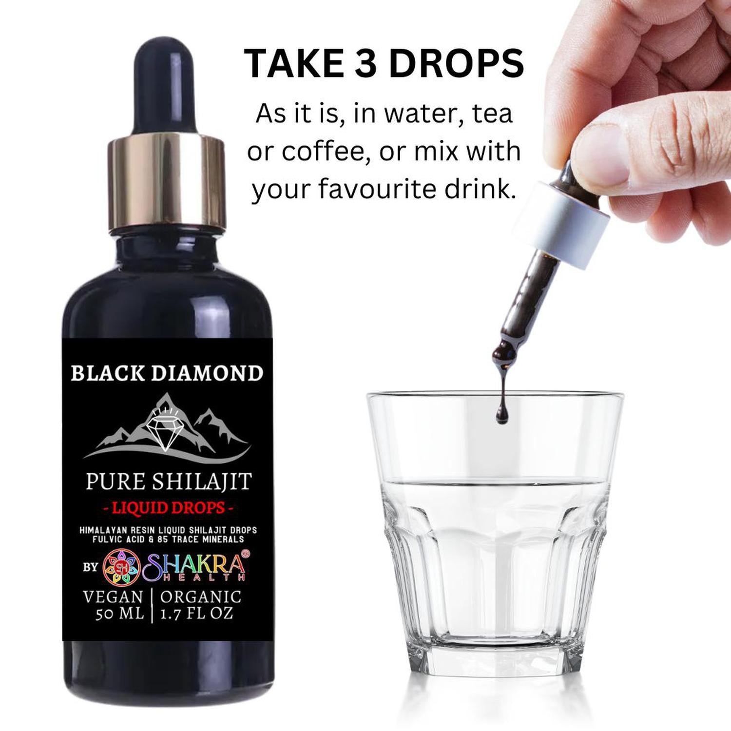 Black Diamond Liquid Shilajit Drops 50ml | 16,000 ft Himalayan - Pure Black Diamond Liquid Shilajit (85+ minerals). Sourced at 16,000 ft for energy, cognition, and hormone balance. Patented filtration, vegan. Buy Now at Sacred Remedy