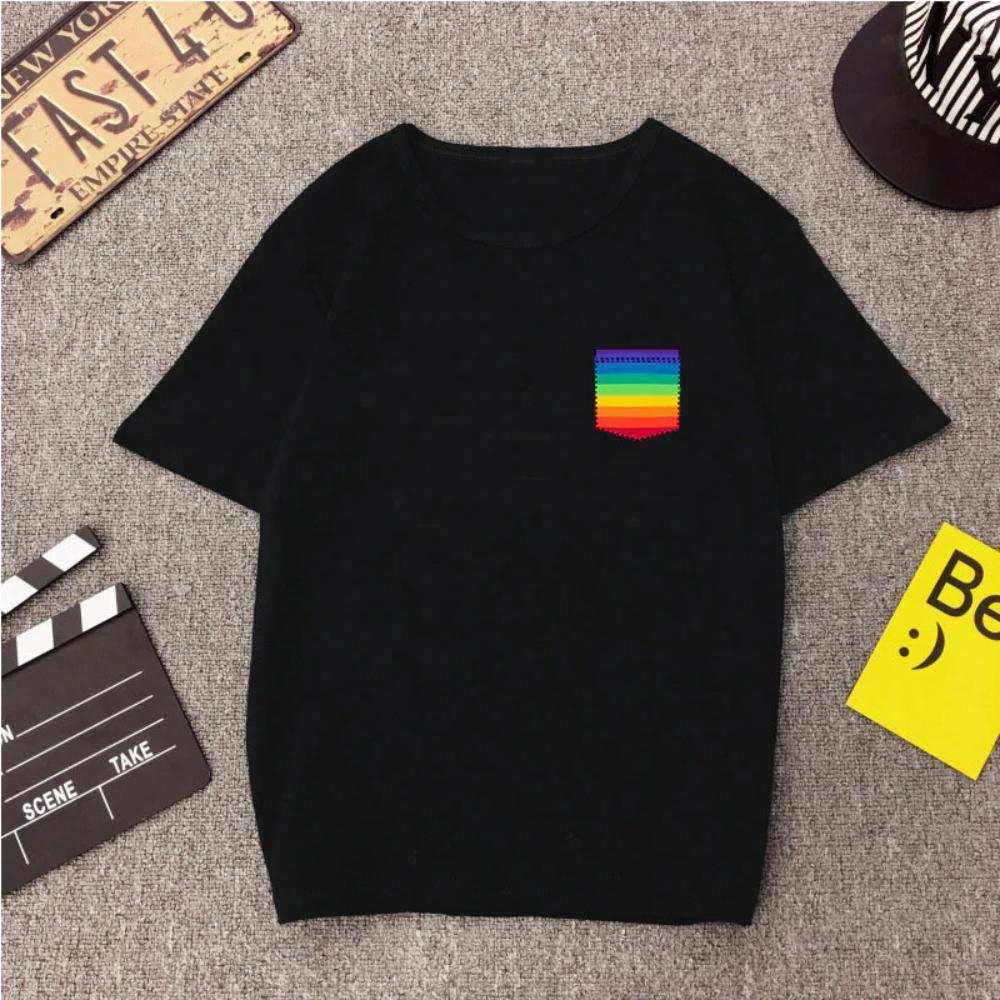 Buy Black Gay Pride Printed Rainbow Flag Pocket Tshirt | Apparel - Let everyone know you're here, you're queer and you're proud AF with our LGTBQ+ pride t-shirts. We think nobody should be ashamed of who they love, so whether you're straight, lesbian, gay, bisexual, transgender or queer, let people know that love is love. Proud Allies are welcome too! at Sacred Remedy Online