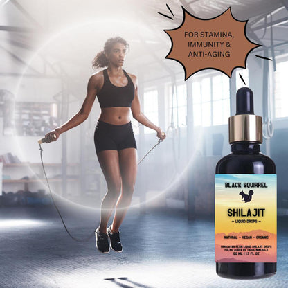 Black Squirrel Liquid Shilajit Drops | Energy & Gut Support - Black Squirrel Liquid Shilajit Drops (85+ minerals & Fulvic Acid). Boosts energy, immunity, cognition, and intimate vitality. Vegan & lab-tested. Buy Now at Sacred Remedy