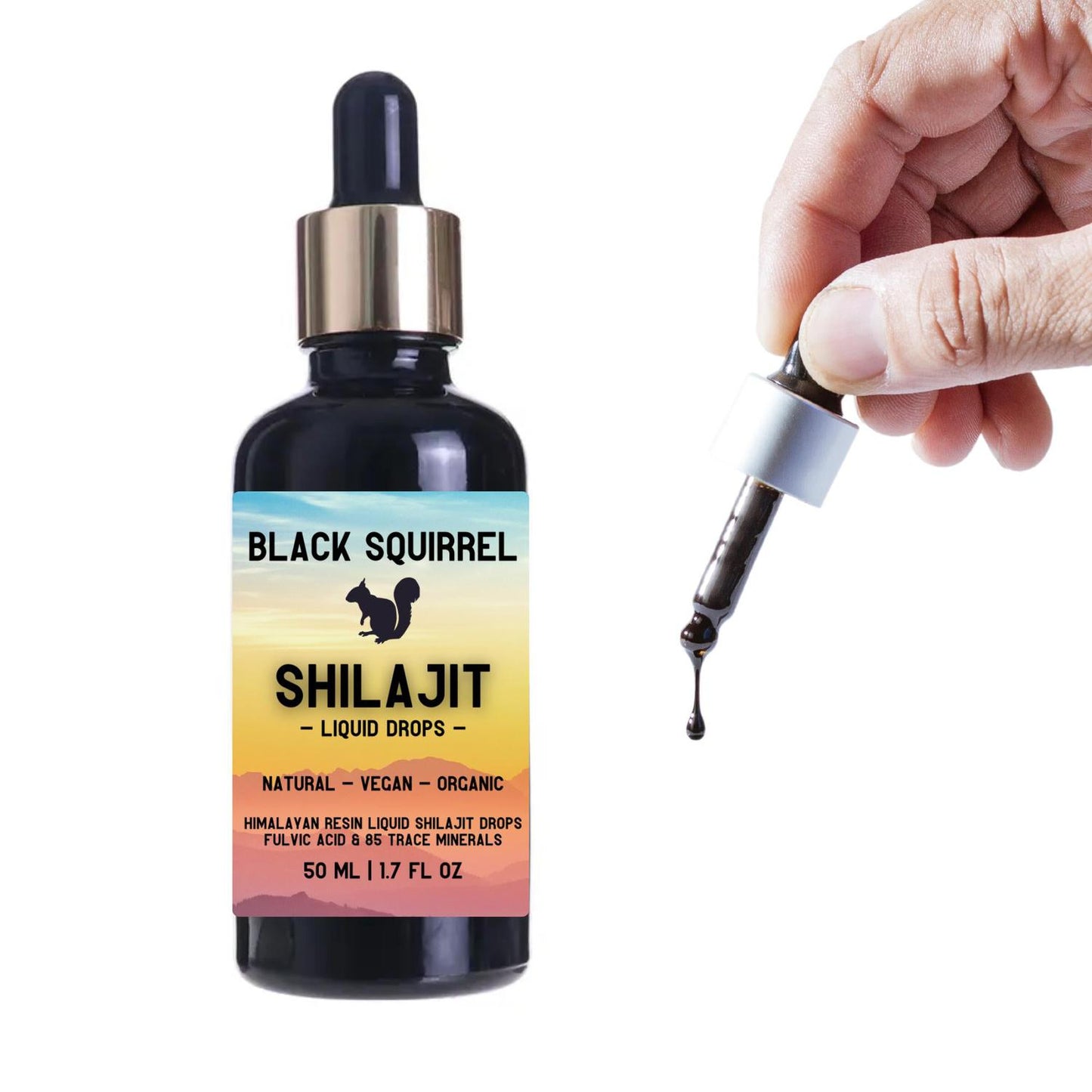 Black Squirrel Shilajit Liquid - Pure Himalayan Extract - High Strength, Himalayan Liquid Drops 50ml with Dropper. Authentic, Fulvic Acid & Natural Trace Mineral Complex. Organic Experience the power of nature with Black Squirrel Himalayan Shilajit Liquid. Our premium formula delivers a concentrated source of essential nutrients. Pure, potent, and sourced from the Himalayas. Buy Now at Sacred Remedy