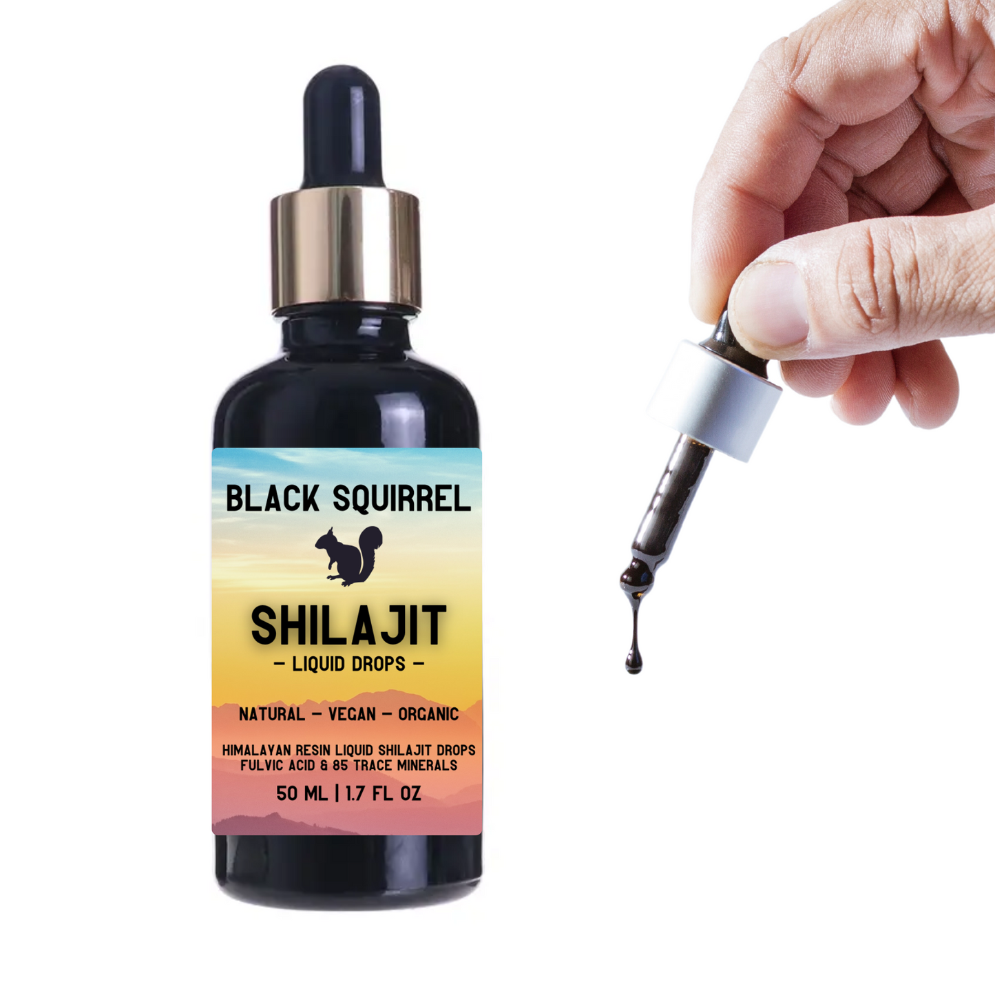 Buy Black Squirrel Shilajit Liquid - Pure Himalayan Extract - High Strength, Himalayan Liquid Drops 50ml with Dropper. Authentic, Fulvic Acid & Natural Trace Mineral Complex. Organic Experience the power of nature with Black Squirrel Himalayan Shilajit Liquid. Our premium formula delivers a concentrated source of essential nutrients. Pure, potent, and sourced from the Himalayas. at Sacred Remedy Online