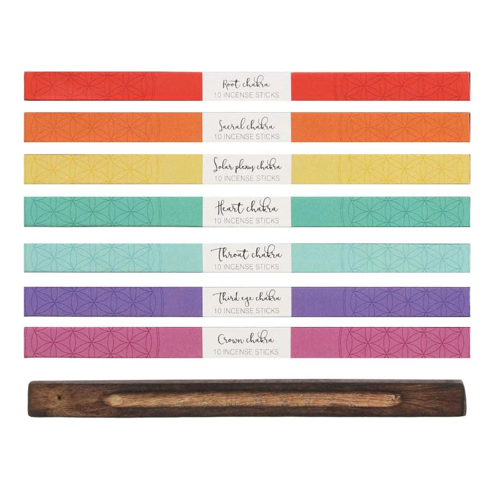 7 Chakra Incense Sticks Gift Set - 70 Sticks with Holder - Harmonise your energy with our 7 Chakra Incense Sticks Gift Set. 70 natural scented sticks with wooden holder for yoga and meditation. Buy now! Buy Now at Sacred Remedy
