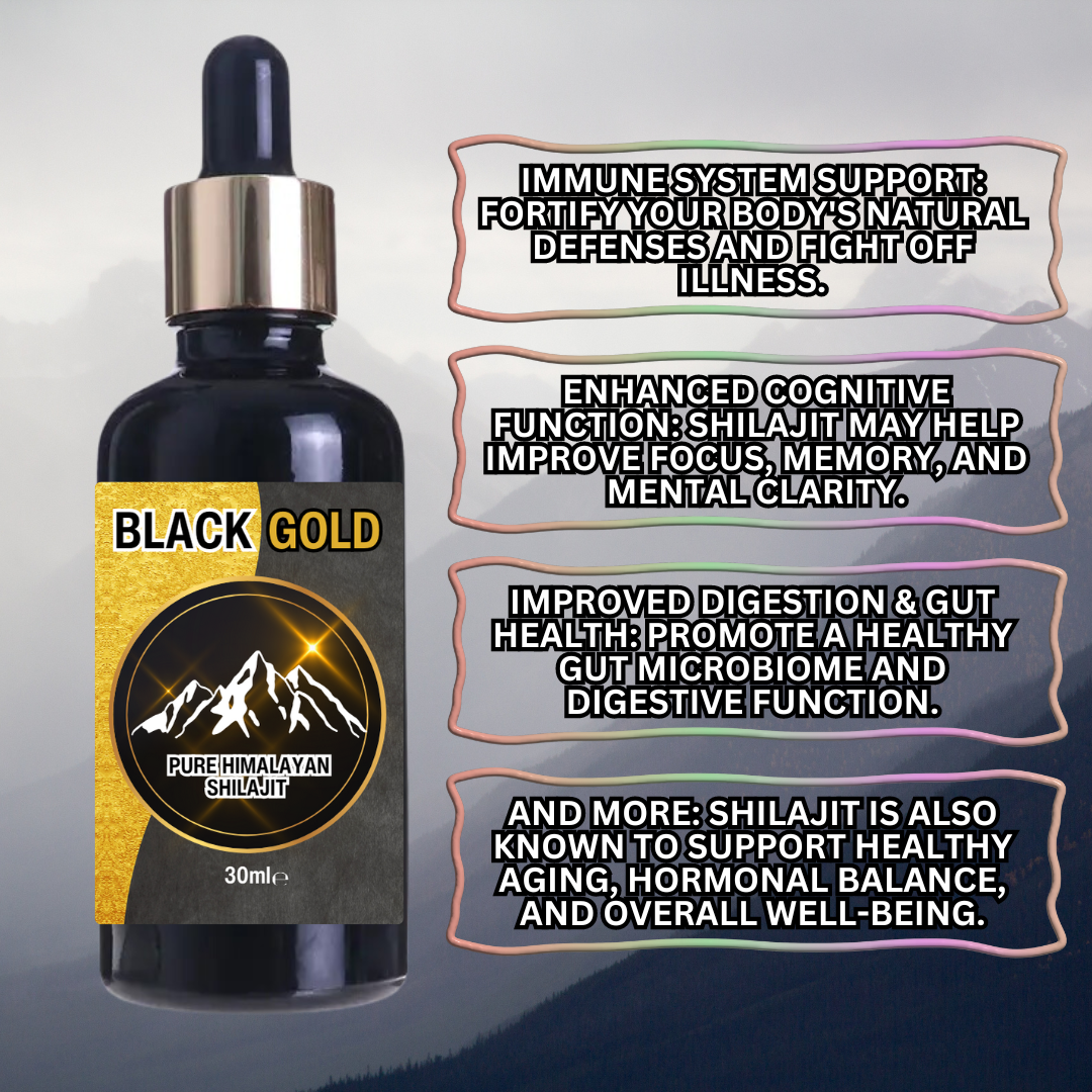 Buy Black Gold Himalayan Shilajit Liquid Drops - Pure Energy Boost [30ml] - Experience Black Gold Himalayan Shilajit Liquid Drops. Our premium formula delivers essential nutrients for increased energy, vitality, and overall well-being. Pure, potent, and easy to use. Premium fulvic acid & trace mineral food supplement. 100% Pure Extract; No fillers, No Binders, No Flow Agents. at Sacred Remedy Online