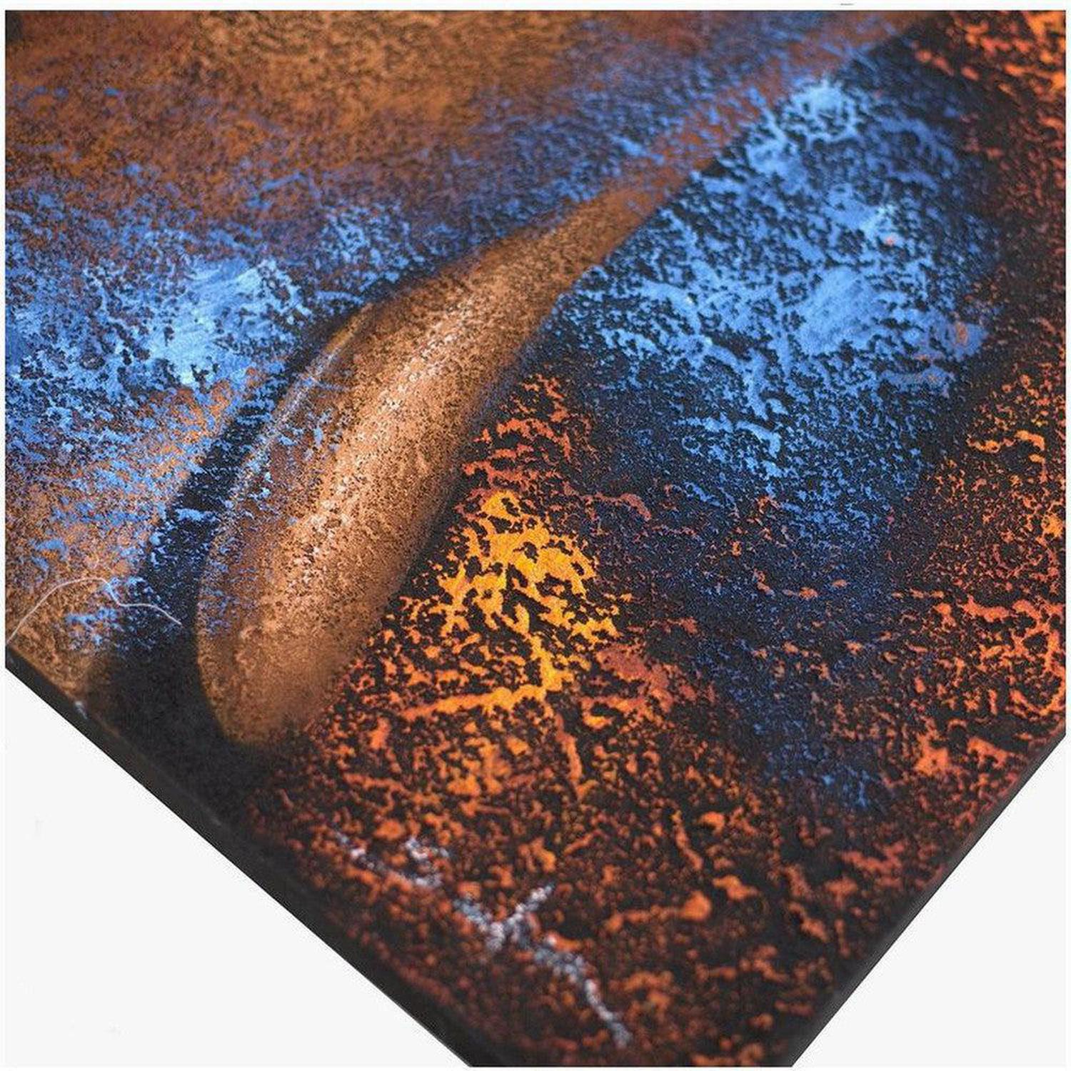 Buddha Face Canvas | Textured Copper & Blue Wall Art - Stunning copper and blue Buddha face canvas. Handcrafted Balinese artisan wall art for serene, tranquil home decor and meditation spaces. Buy Now at Sacred Remedy