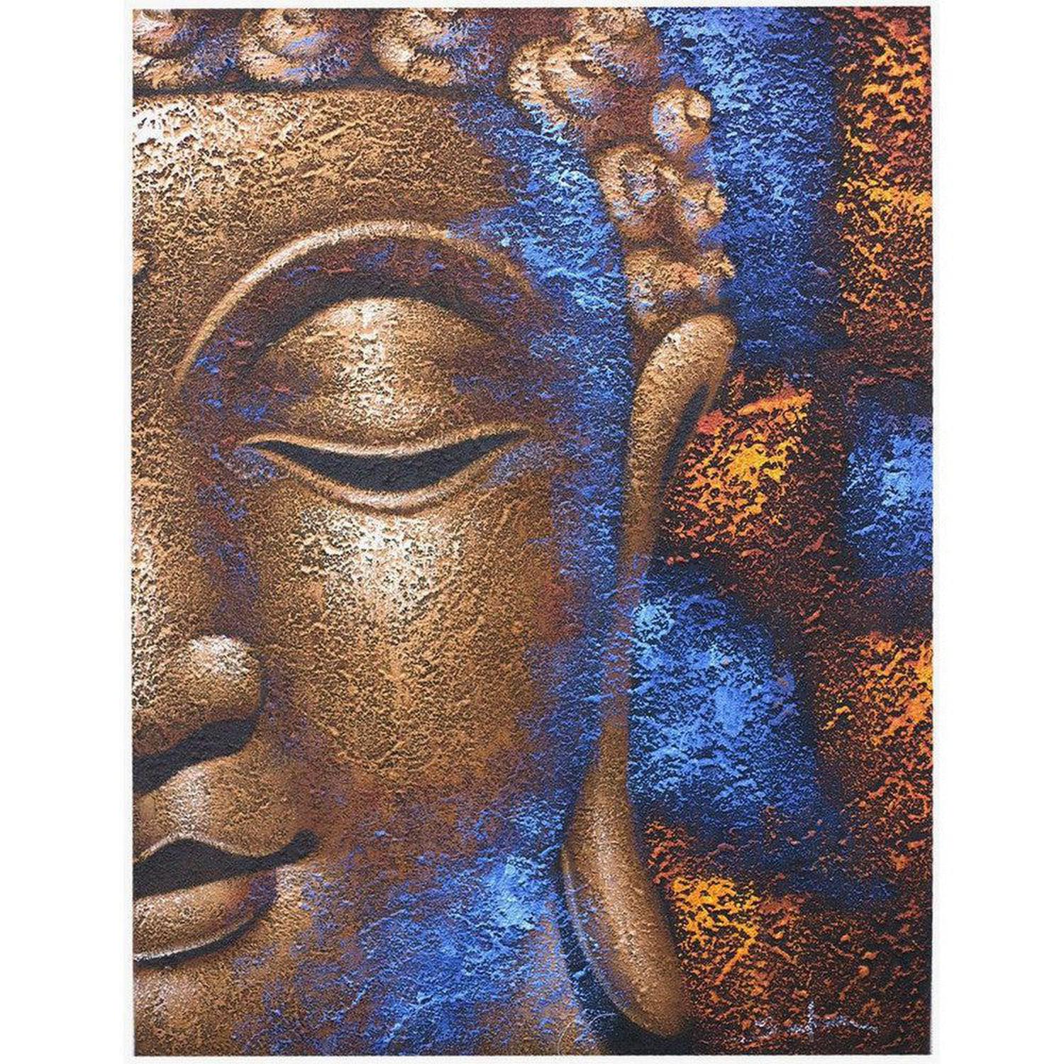 Buddha Face Canvas | Textured Copper & Blue Wall Art - Stunning copper and blue Buddha face canvas. Handcrafted Balinese artisan wall art for serene, tranquil home decor and meditation spaces. Buy Now at Sacred Remedy