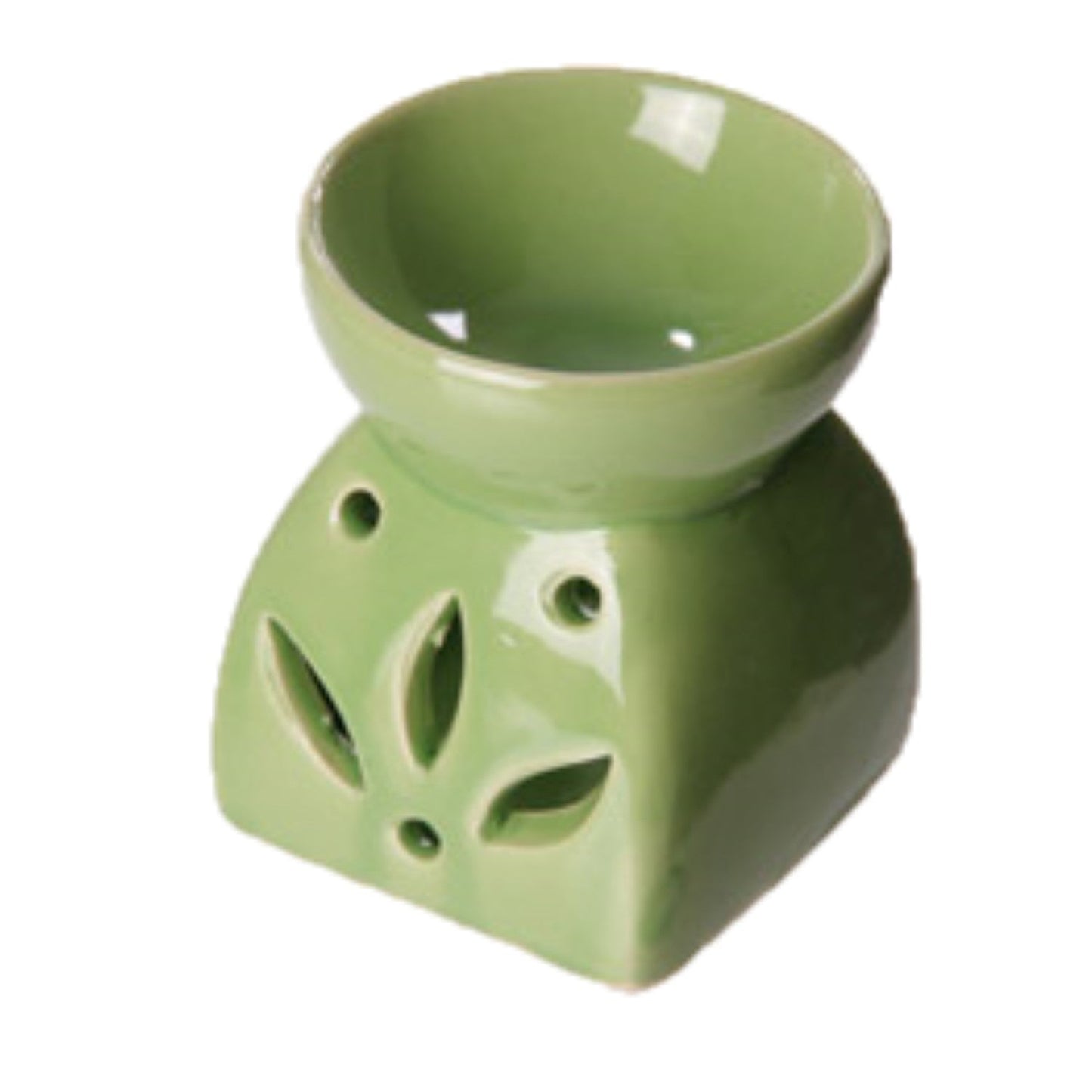 Buy Modern Cermaic Oil Burner. Wax Melts, Essential Oils, Water. - This ceramic oil burner features a cut-out leaf design that allows a vivid, beautiful flame to dance through the openings as it warms your space. Use it with at Sacred Remedy Online