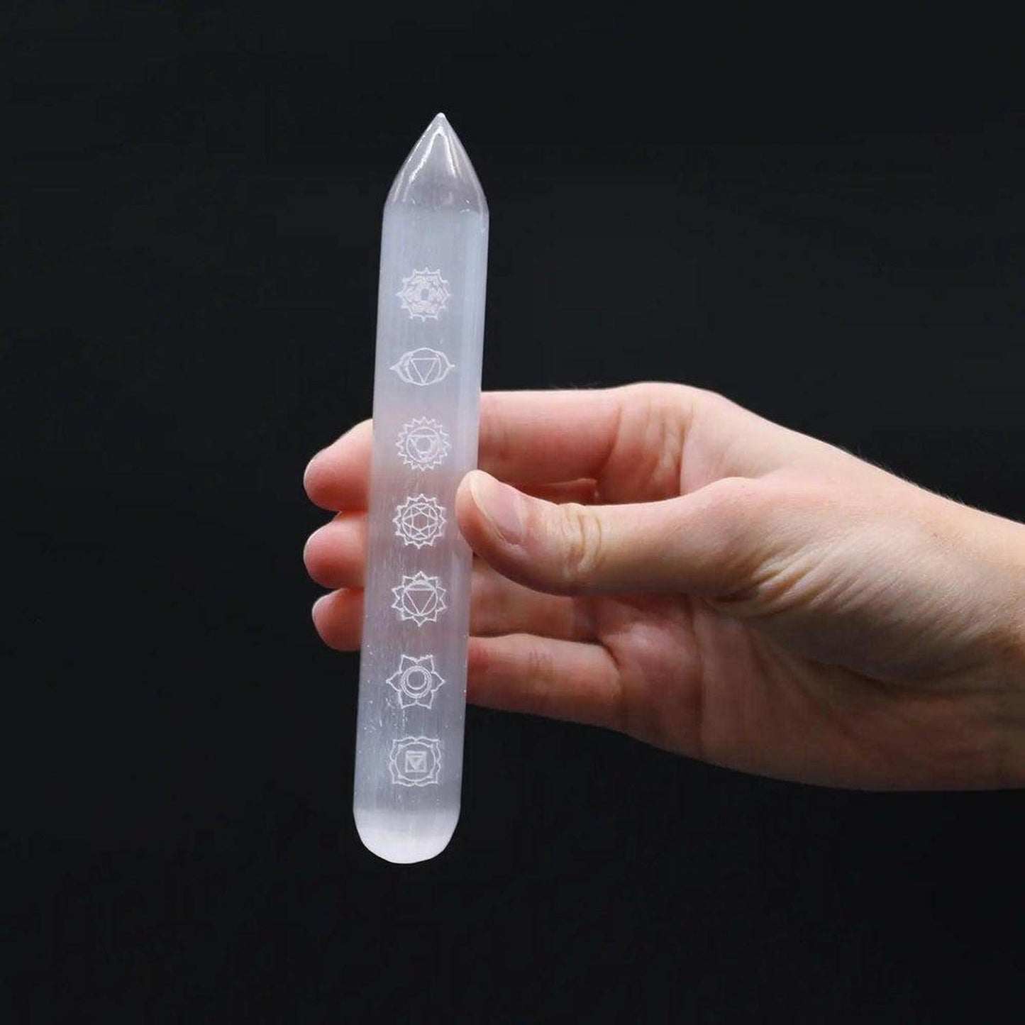 Engraved Selenite Wand Reiki, Feng Shui, Crystal Healing & Meditation - Wand: used to cleanse the aura, move stagnant energy, and encourage flow Keep a selenite wand by the front door to cleanse energy as you walk in. Use selenite Buy Now at Sacred Remedy