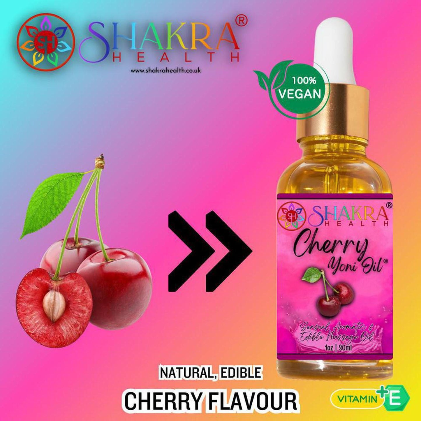 Cherry Flavoured Yoni Oil. Natural, Vegan Body Care. - Unleash your confidence with our luxurious LGBTQ+ gender neutral, pH balanced & moisturising, edible Yoni Oil. Celebrate your body with our unique, inclusive, organic product. Discover the secret to ultimate comfort, massage, relaxation & pleasure in this versatile oil. Experience pure bliss. Buy Now at Sacred Remedy