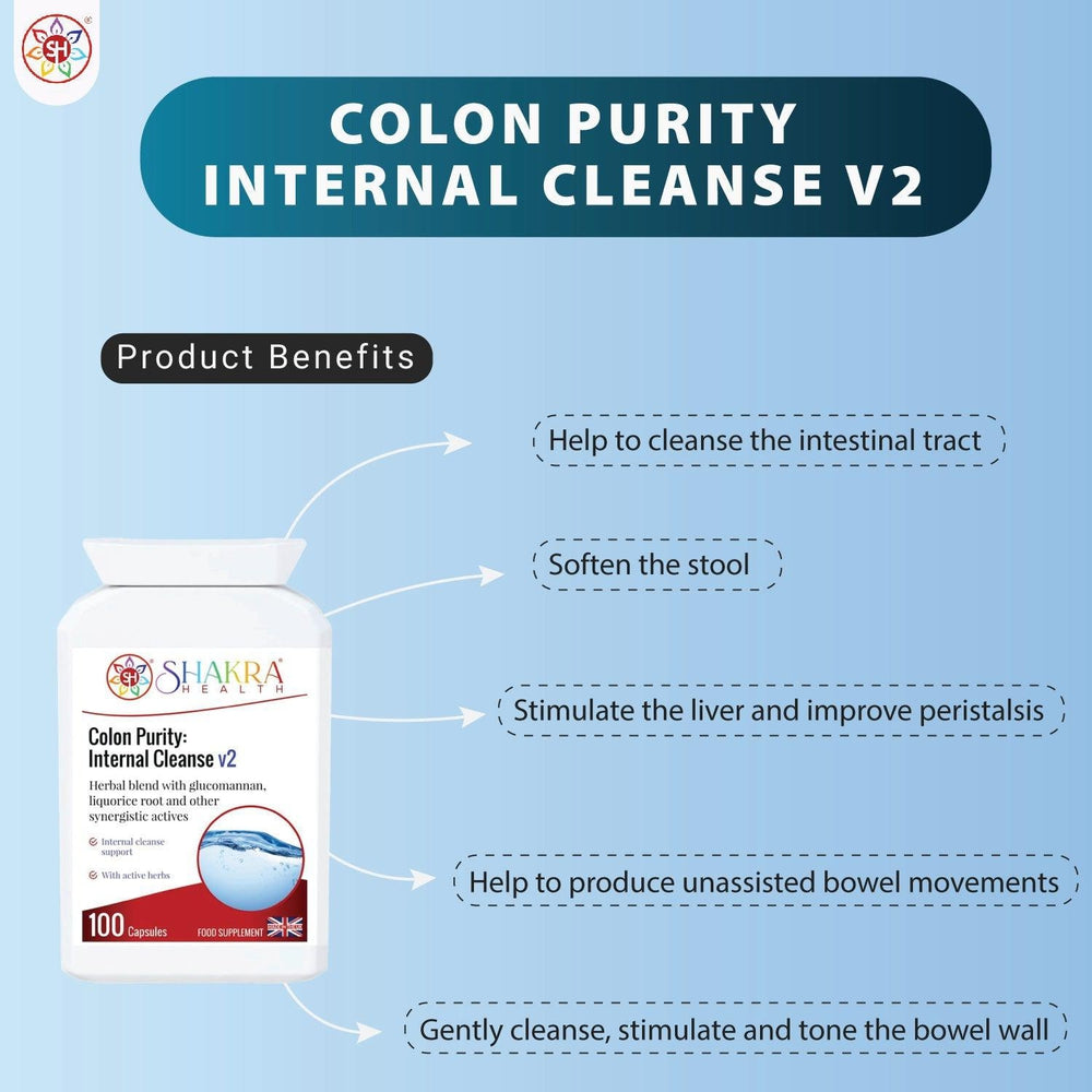 Buy Colon Purity: Internal Cleanse v2 | Gentle Cleanser to Support - Contains a range of active herbal ingredients which help to cleanse the intestinal tract, soften the stool, stimulate the liver and improve peristalsis. at Sacred Remedy Online