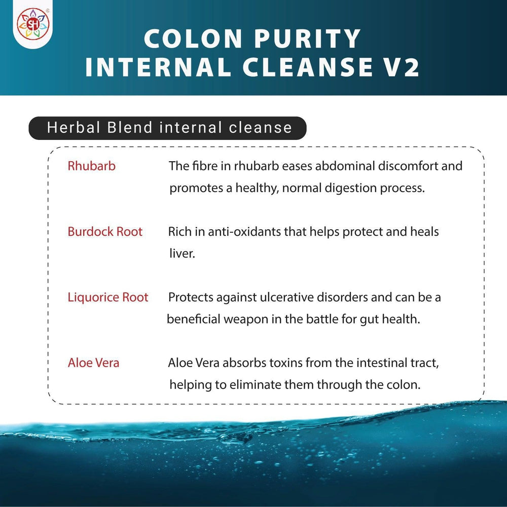 Buy Colon Purity: Internal Cleanse v2 | Gentle Cleanser to Support - Contains a range of active herbal ingredients which help to cleanse the intestinal tract, soften the stool, stimulate the liver and improve peristalsis. at Sacred Remedy Online