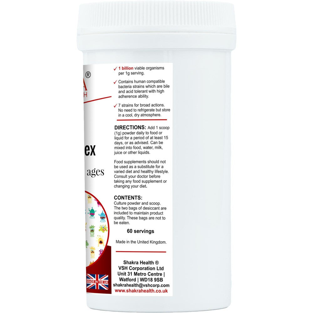 Buy Cosmic Kids Children's Multi-Strain Probiotic Powder | Gut Support Complex by Shakra Health UK - A child-specific probiotic supplement in tasteless powder form, suitable for babies and children of all ages. It is designed to support healthy levels of intestinal flora at all times, but particularly after a course of antibiotics or following a digestive upset or other illness. at Sacred Remedy Online