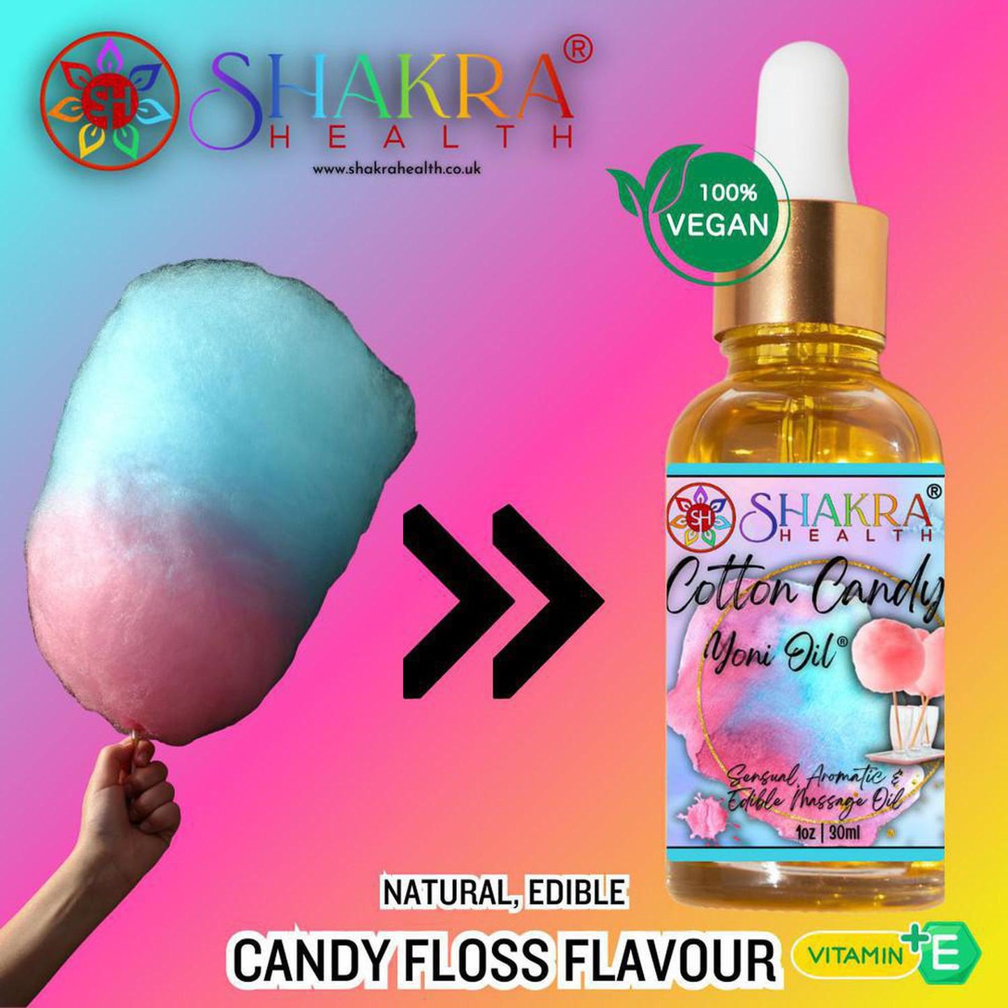 Candy Floss Flavoured Yoni Oil. Natural, Vegan Body Care. - Unleash your confidence with our luxurious LGBTQ+ gender neutral, pH balanced & moisturising, edible Yoni Oil. Celebrate your body with our unique, inclusive, organic product. Discover the secret to ultimate comfort, massage, relaxation & pleasure in this versatile oil. Experience pure bliss. Buy Now at Sacred Remedy