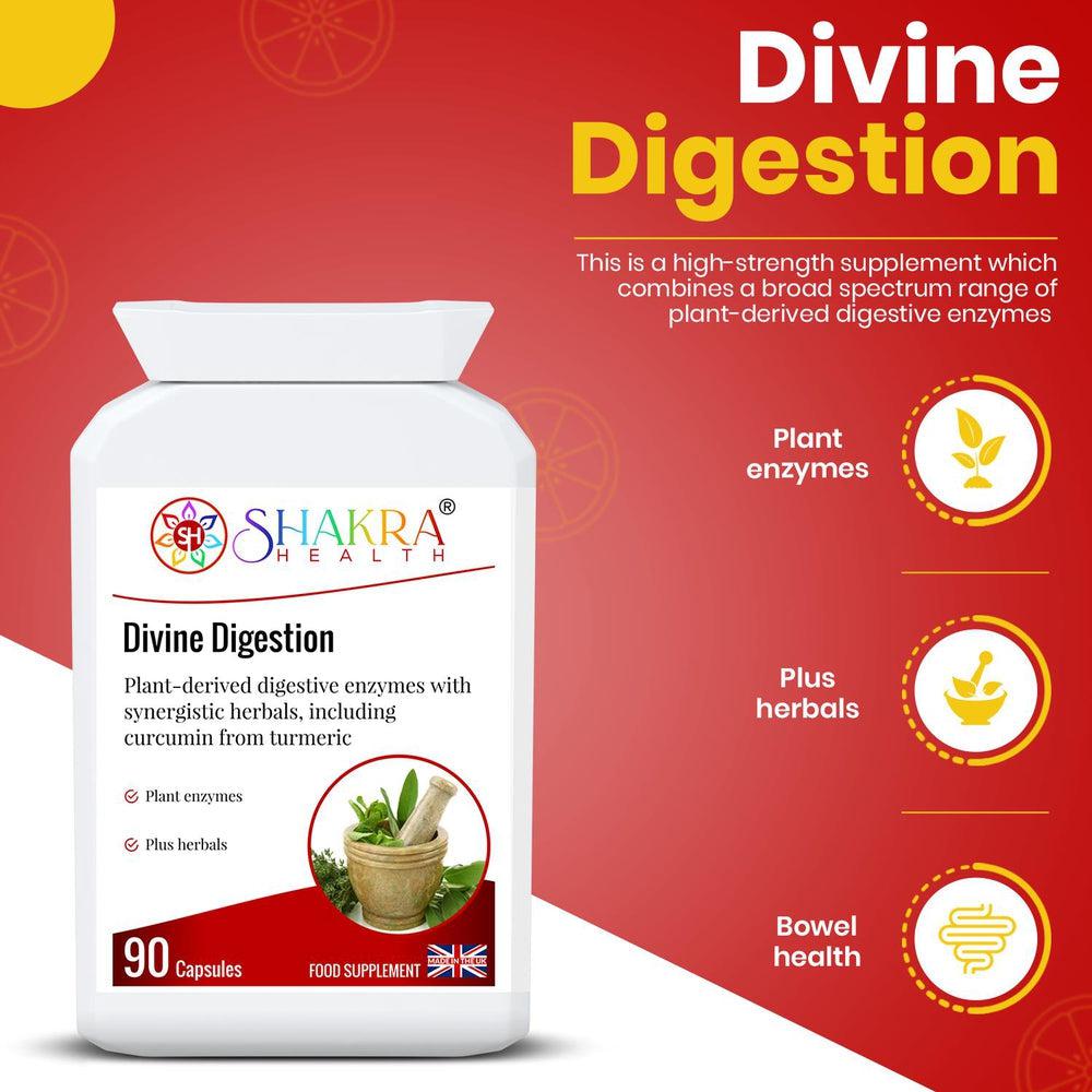 Buy Divine Digestion | Carminative, Anti-Spasmodic & Gut-Soothing. High-Strength Plant Digestive Enzymes - The digestive system is also linked to a large energy center known as the Solar Plexus chakra. This is a high-strength supplement which combines a broad spectrum range of plant-derived digestive enzymes with carminative, anti-spasmodic and gut-soothing herbs. at Sacred Remedy Online