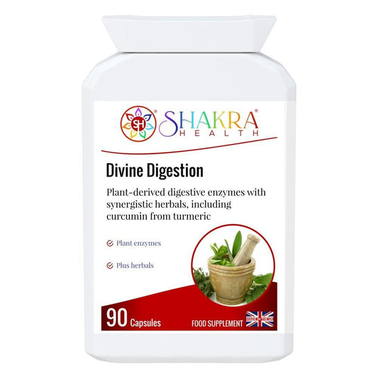 Buy Divine Digestion | Carminative, Anti-Spasmodic & Gut-Soothing. High-Strength Plant Digestive Enzymes - The digestive system is also linked to a large energy center known as the Solar Plexus chakra. This is a high-strength supplement which combines a broad spectrum range of plant-derived digestive enzymes with carminative, anti-spasmodic and gut-soothing herbs. at Sacred Remedy Online