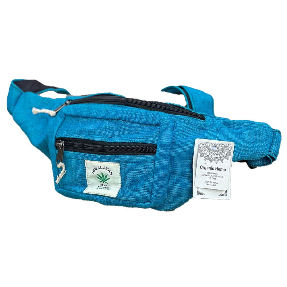 Buy Eco-Friendly Boho Hippie Style Hemp Fanny Pack Hip Waist Bag: Turquoise Blue - Made in Nepal from high-quality, sustainable hemp fabric, our fanny packs are not only durable but also environmentally friendly. Perfect for all your essentials – phone, wallet, keys, passport, etc. Great gift for your loved ones who enjoy activities like travelling, walking, running, hiking, biking, camping etc. at Sacred Remedy Online